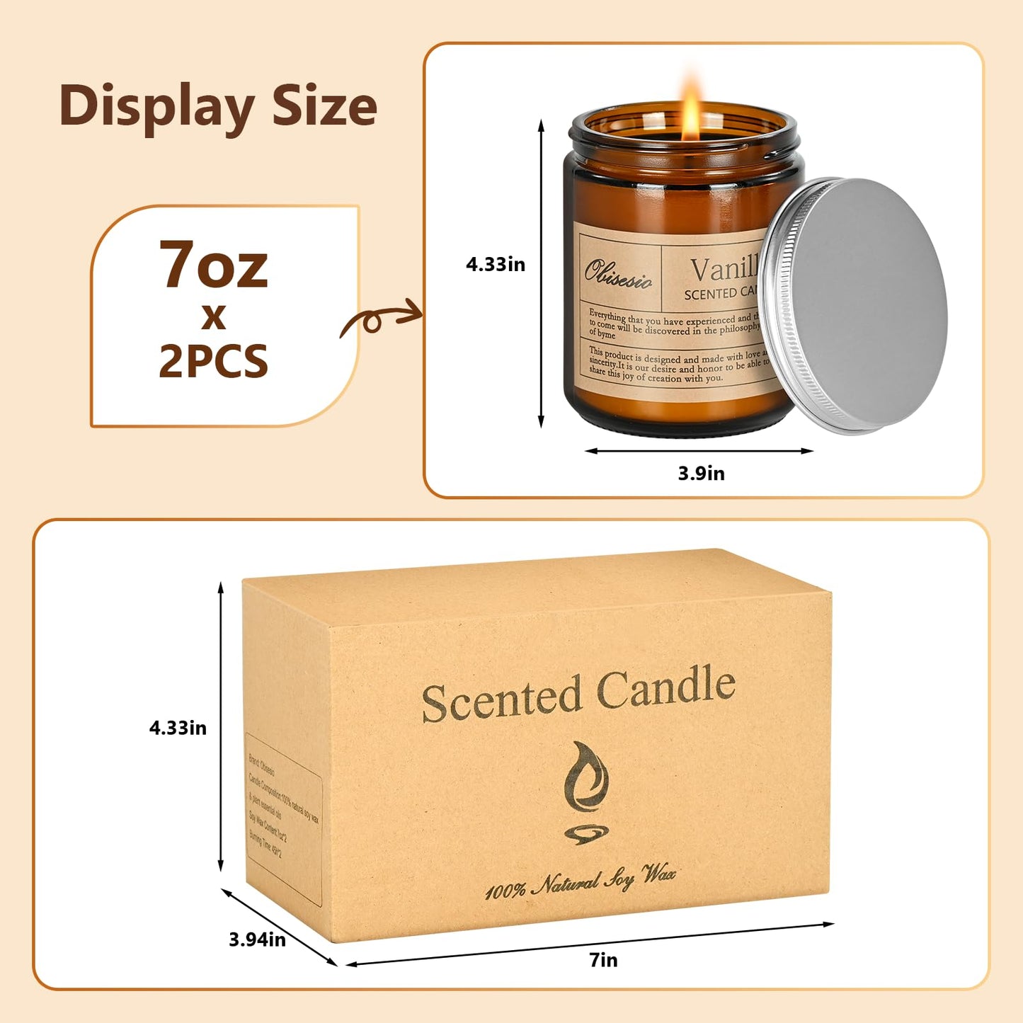 Obisesio Candles 2 Pack, Candles for Home Scented, Aromatherapy Candle Gift Set for Women Soy Wax Long Lasting Amber Jar Candles for Birthday Housewarming Mother's Valentine Day(Vanilla & Lavender)