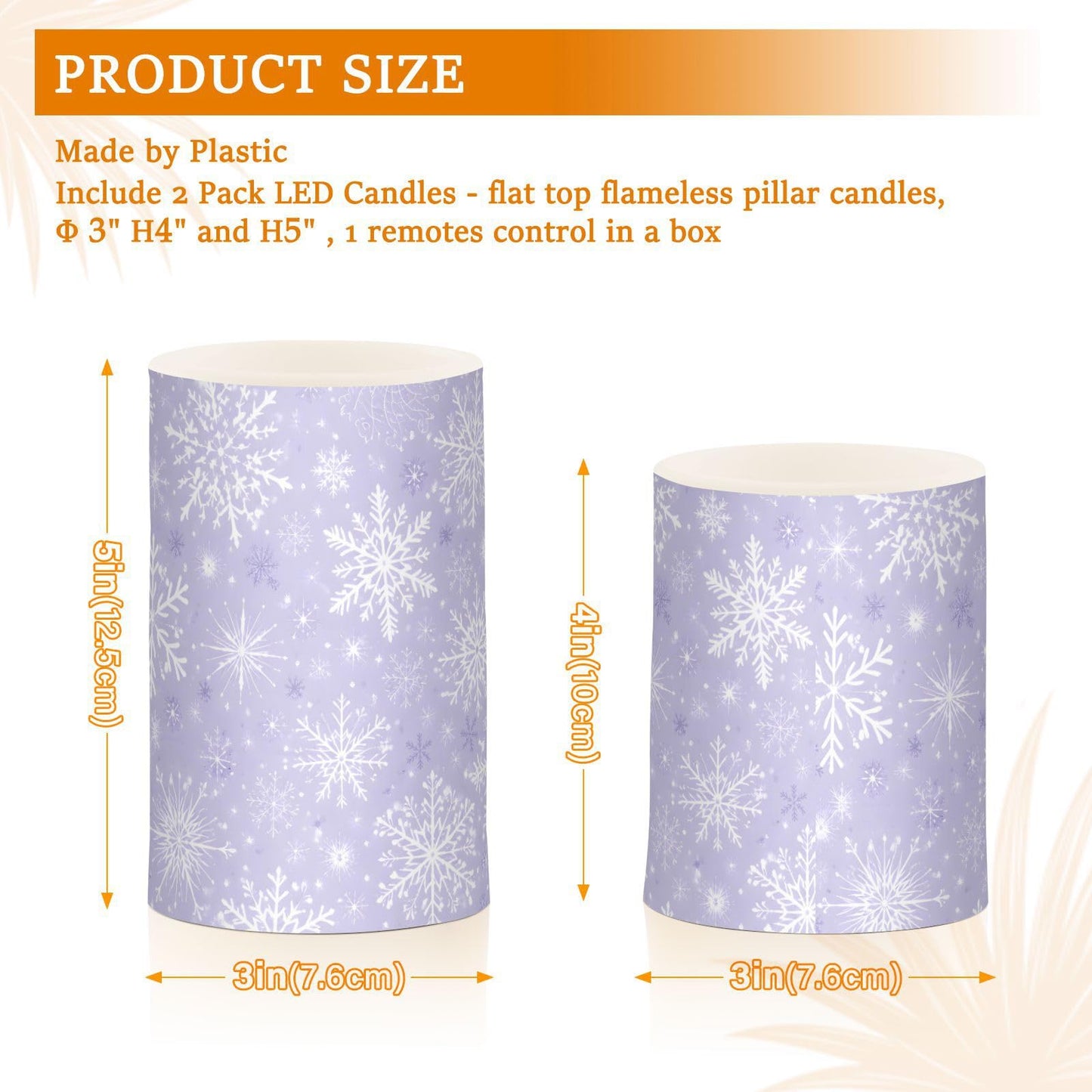 ALAZA Gray White Winter Snowflakes Christmas Flickering Flameless Candles Battery Operated with Remote Timer,Tea Light Candles LED Pillar Votive Candles Set of 2 for Outdoor Indoor Decorations