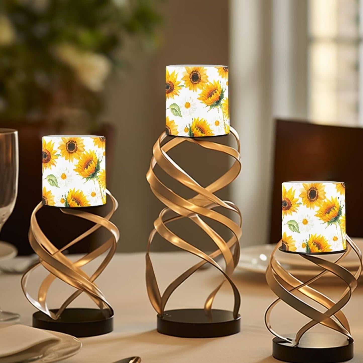 NETILGEN 3 inch Flickering Color Changing LED Candles Set of 4 Flameless Eletric Pillar Candles with Remote Timer Control Home Party Decor Yellow Sunflower Print
