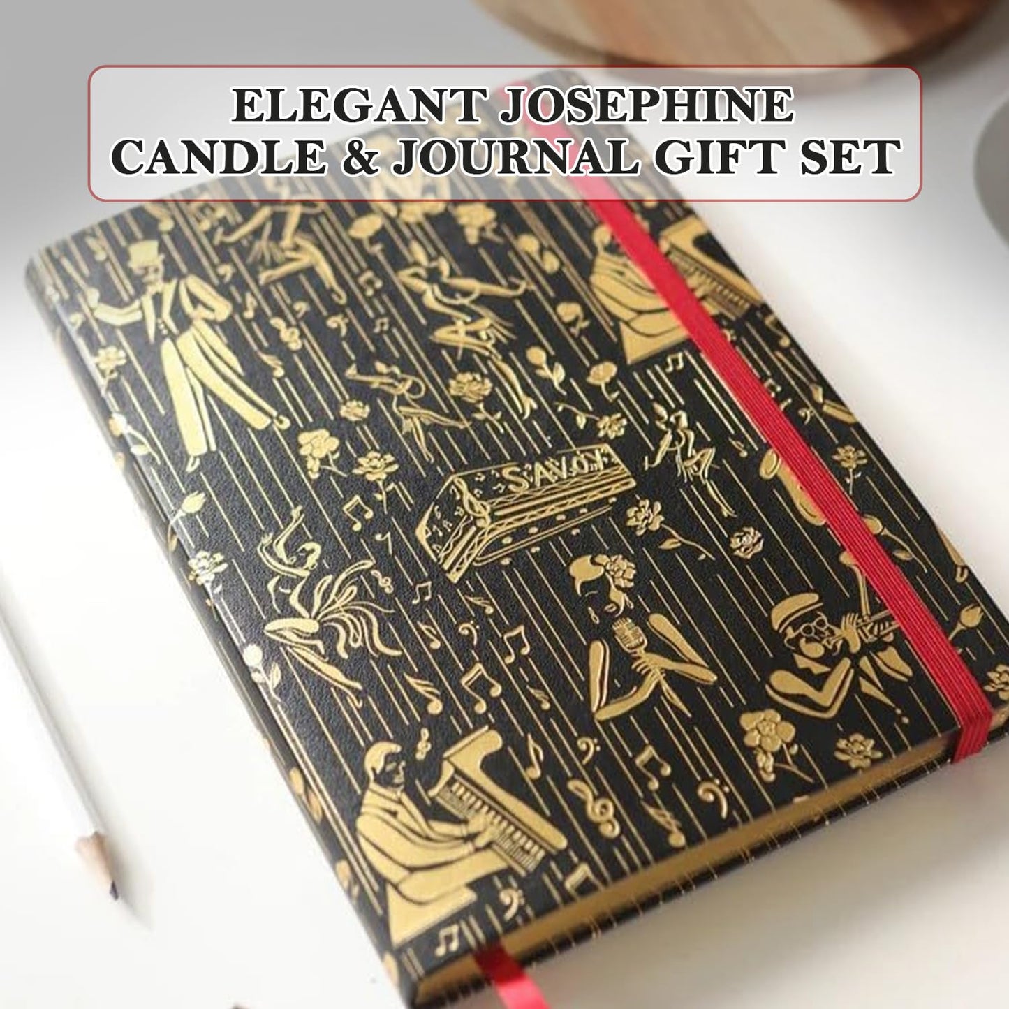 HARLEM CANDLE CO. Luxury Gift Set – After Dark Scented Soy Candle (11 oz) & Black/Gold Vegan Leather Journal (300 Pages) – Elegant Home & Writing Gift Bundle
