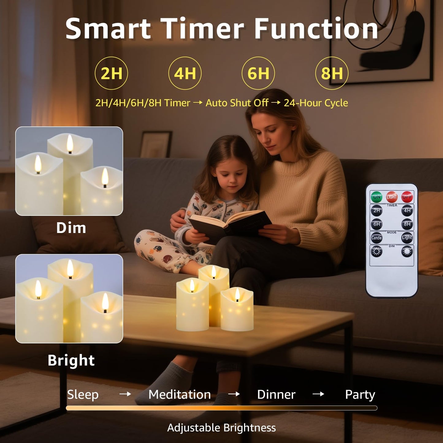 uuffoo Flameless Candles with Timer 3Pc Battery Operated Flickering Pillar Candle w/Remote, 3D Wick Acrylic LED Pillar Candles for Halloween Christmas Home Decoration (Ivory)