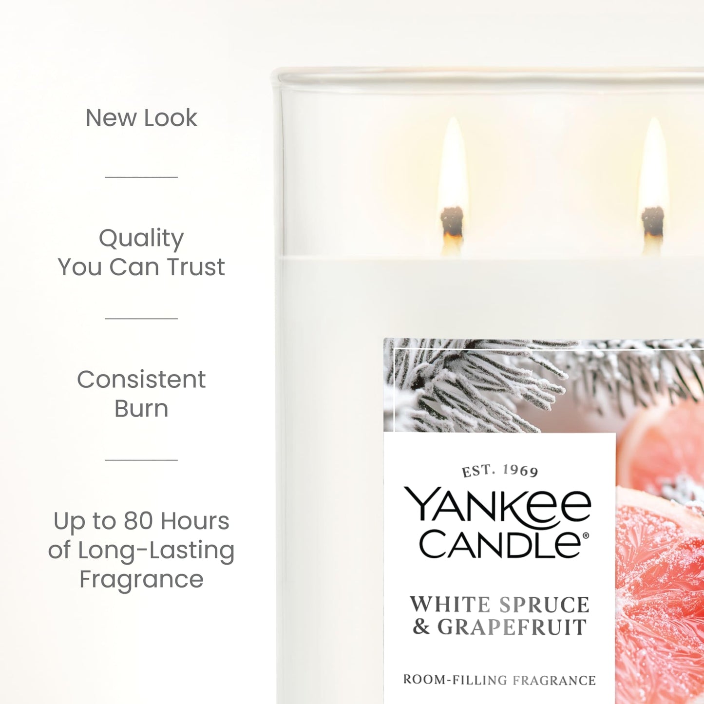 Yankee Candle Large Tumbler Scented Candle with up to 80 Hour Burn Time, Premium Plant Wax Blend for Consistent Burn, 20 oz Tumbler Candle with Room Filling Fragrance, White Spruce & Grapefruit