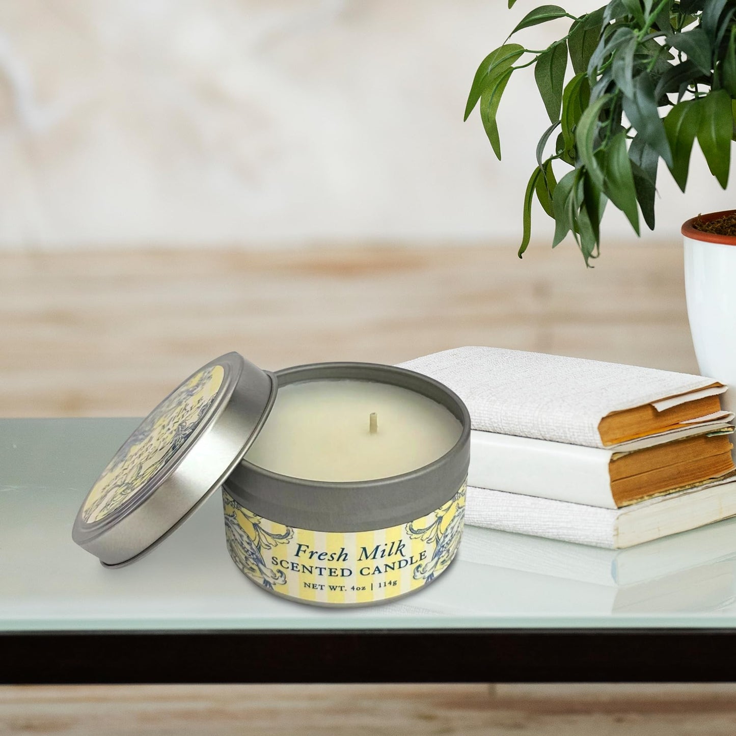 Greenwich Bay Hand-Poured Scented Candle in Decorative Tin – 4 oz/114 g Travel Candle with Lead-Free Wick, Vegetable Wax, Long-Burning Aromatherapy Gift, Single Wick – Made in USA (Fresh Milk)