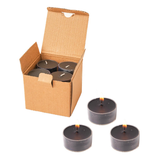 MUUFAZA 12 Unscented Natural Soy Tealight Candles in Clear Cups, 5H Long Clean Burning, Hand-Poured Black Mini Tea Candle Set for Parties, Spa, Meditation, Gift, Holiday, Emergency, Home Decor