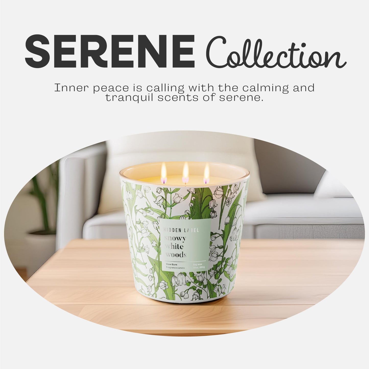 Hidden Label Snowy White Woods Candle, Giant 30oz 3 Wick Soy Candles Non Toxic, Scented Candle White Aromatherapy for Home, 100H Long Lasting Luxury Candles GIF