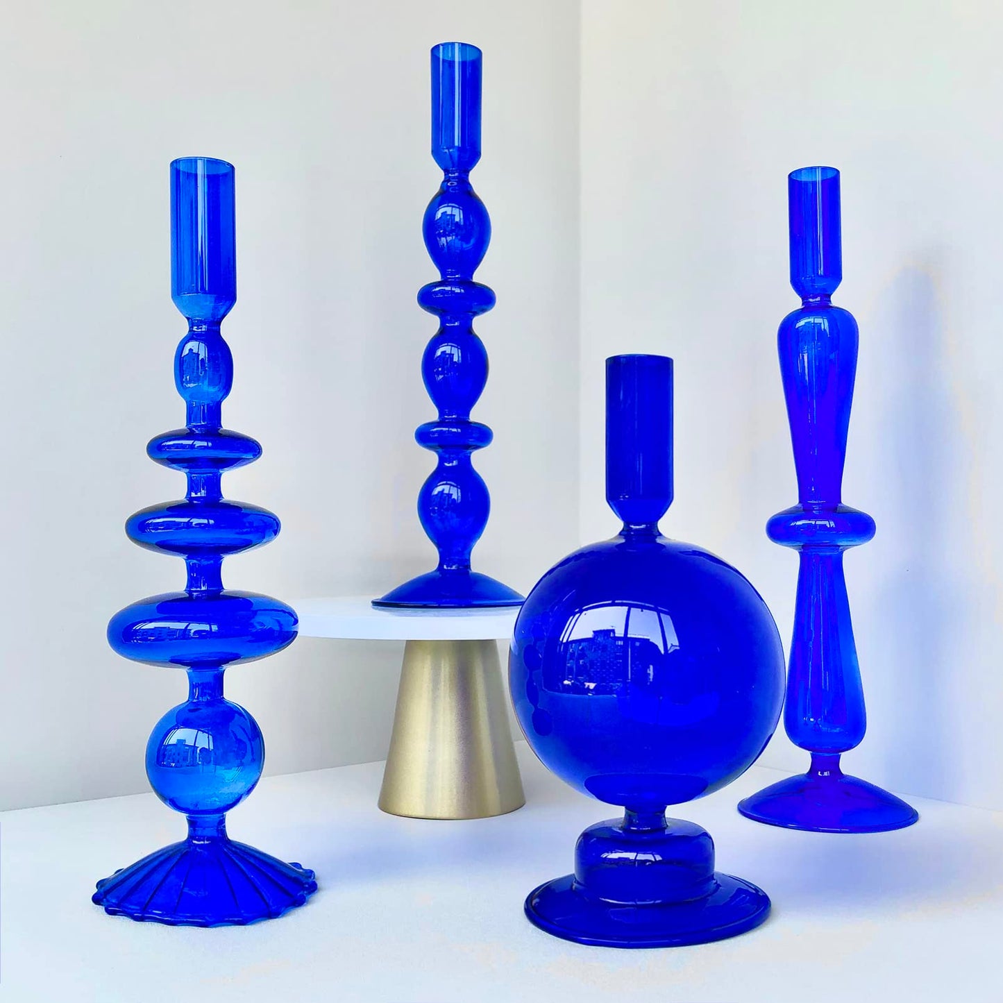 Amanman Candle Stick Candle Holder, Glass Candle Holders for Table Centerpiece, Modern Style Klein Blue Candle Holder Mixed 4pcs