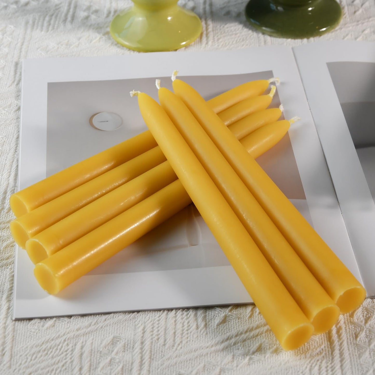 DEYBBY 9 inch Natural Beeswax Taper Candles Set of 6, Smokeless and Dripless Pure Organic Beeswax Candles for Dinner Room Decor Emergency Housewarming Gift, Long Lasting Burning, Nontoxic