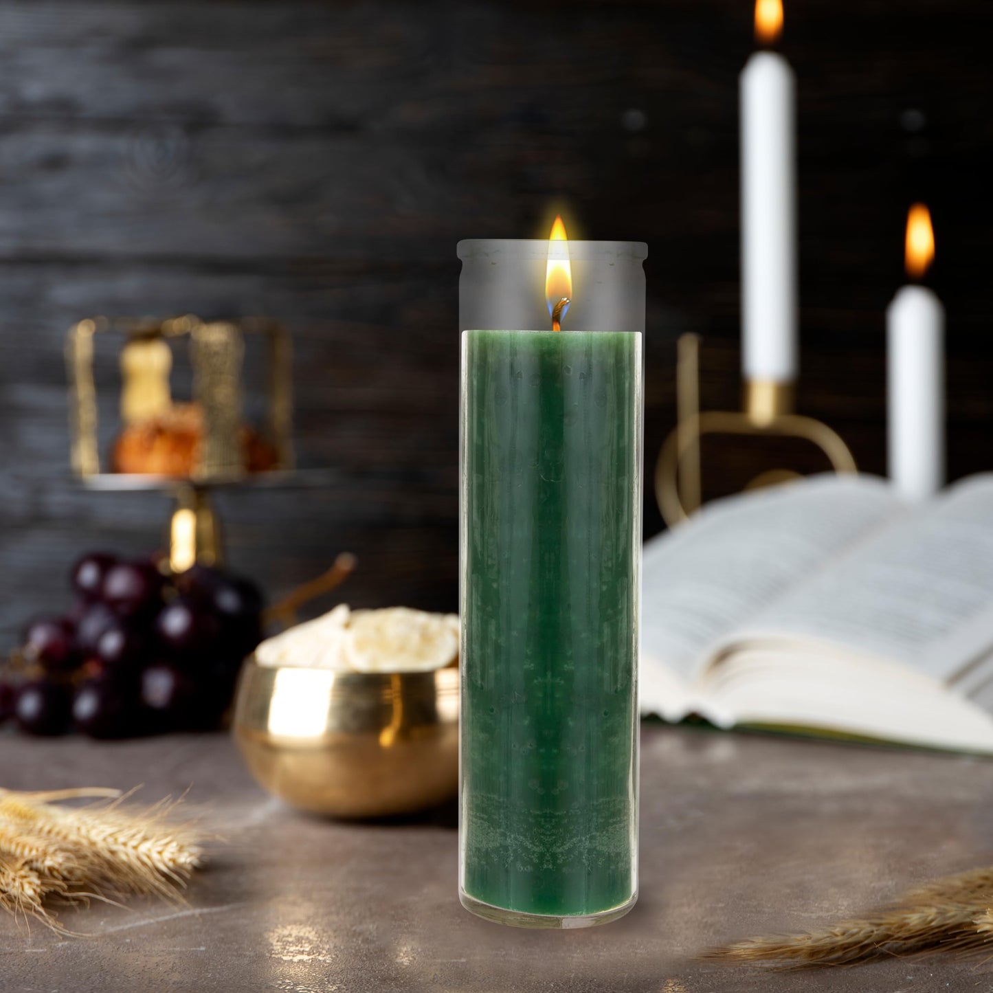 Mega Candles 6 pcs Unscented Green 7 Day Glass Container Devotional Prayer Candles, Premium Wax Candle 2 Inch x 8 Inch, Sanctuary, Vigils, Prayers, Blessings, Religious, Memorials, Remembrance