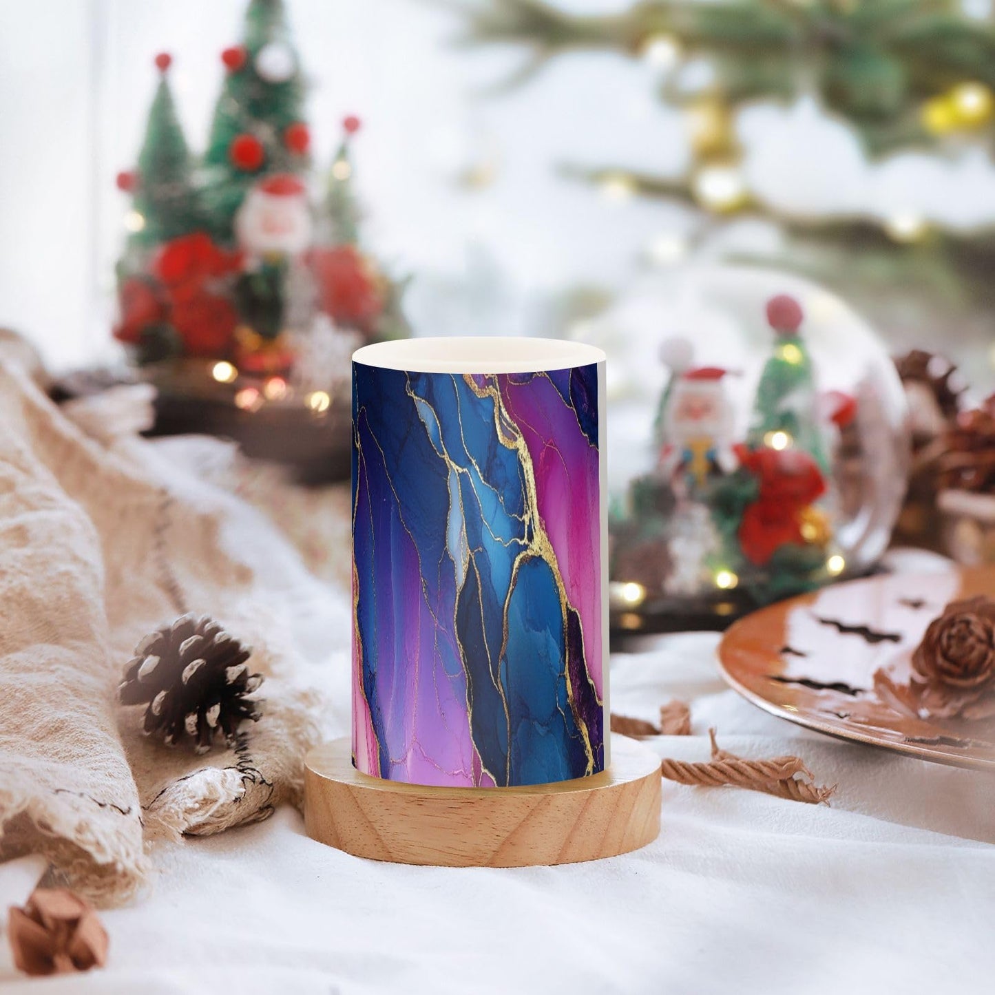 Zathe Flameless Pillar Candles Remote Control Flameless Candle Lantern for Table Marble Navy Blue Hot Pink