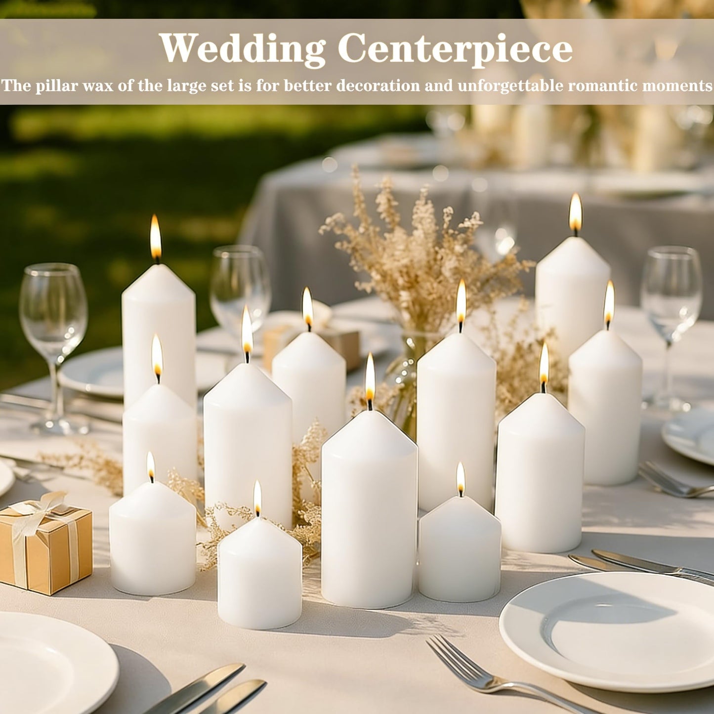 Trxvxo White Pillar Candles Bulk Set of 12, 3 Different Lengths 3 x 3/6/8 Inch (4 Each), Hurricane Candles, Dripless Unscented Smokeless, Gives You a Better Atmosphere When Organizing an Event Party.