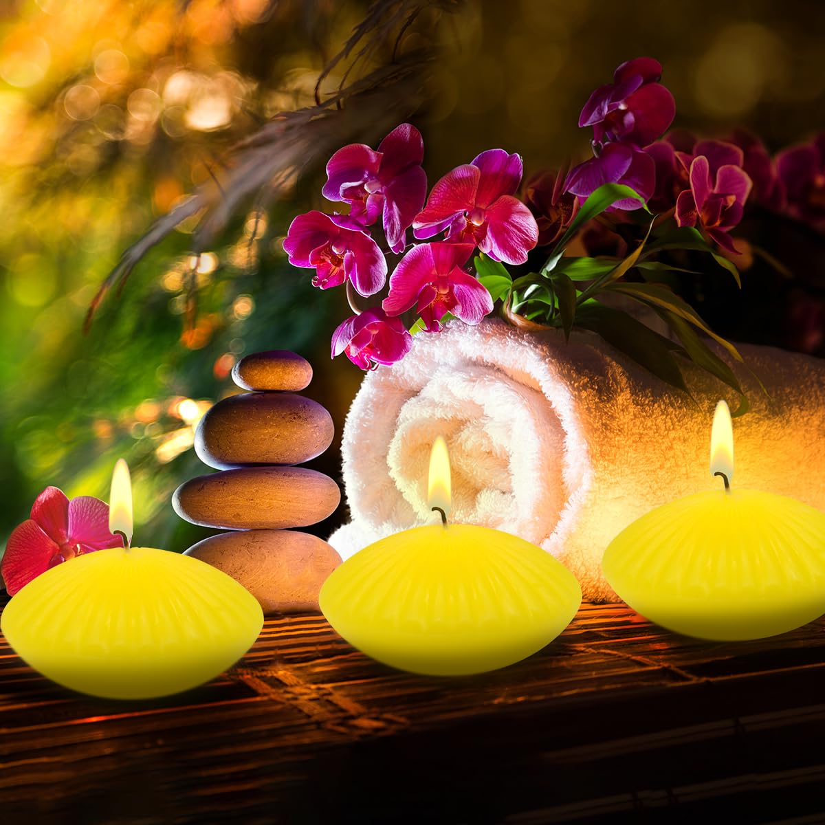 Citronella Floating Candles for Cylinder Vases, 24 Pack 2 Inches Yellow Water Candles for Centerpieces at Wedding Dinner Party Spa Treatments