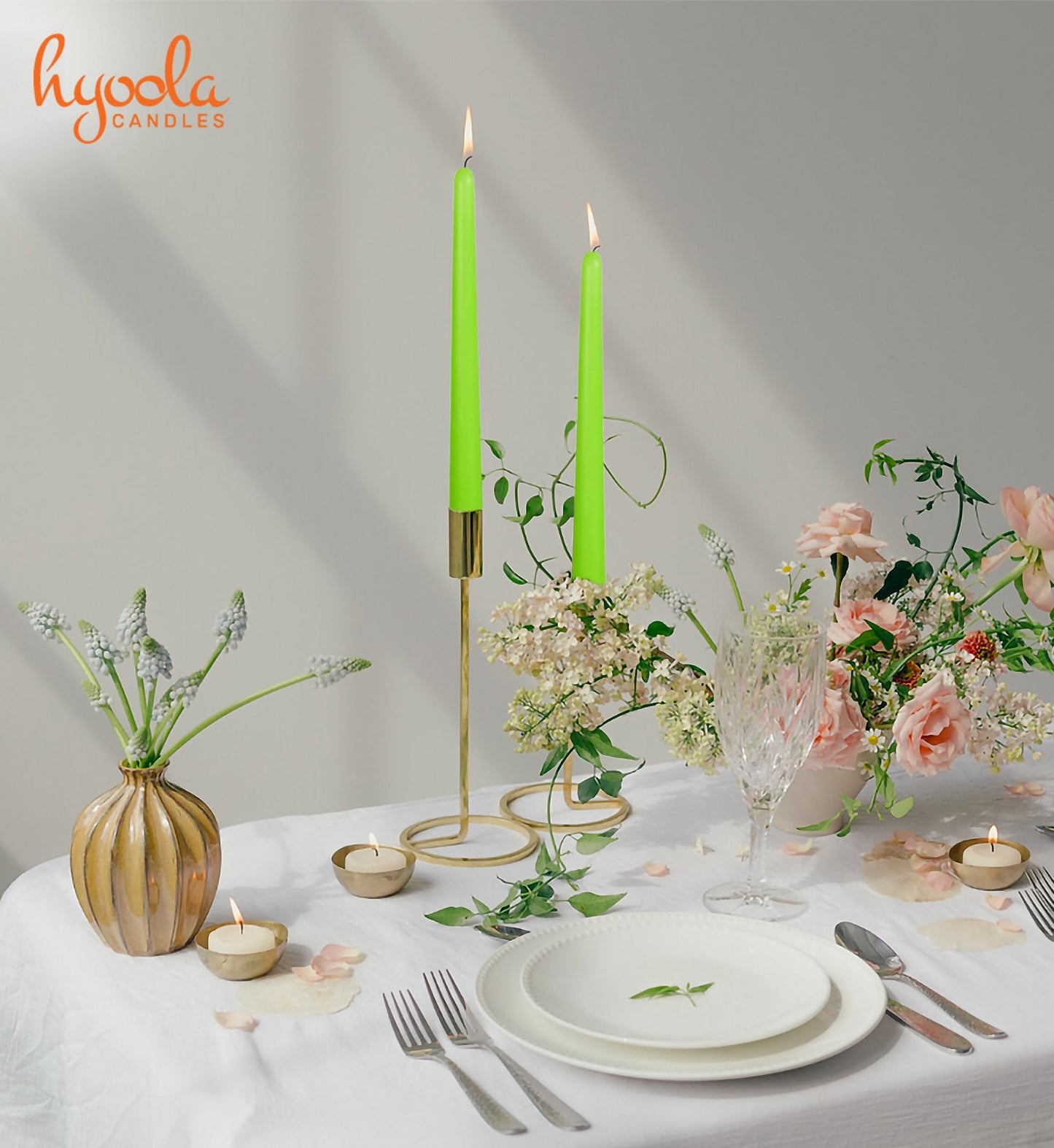 Hyoola Tall Taper Candles Bulk - 10 Inch Lime Green Unscented Dripless Taper Candles - 8 Hour Burn Time - 96 Pack