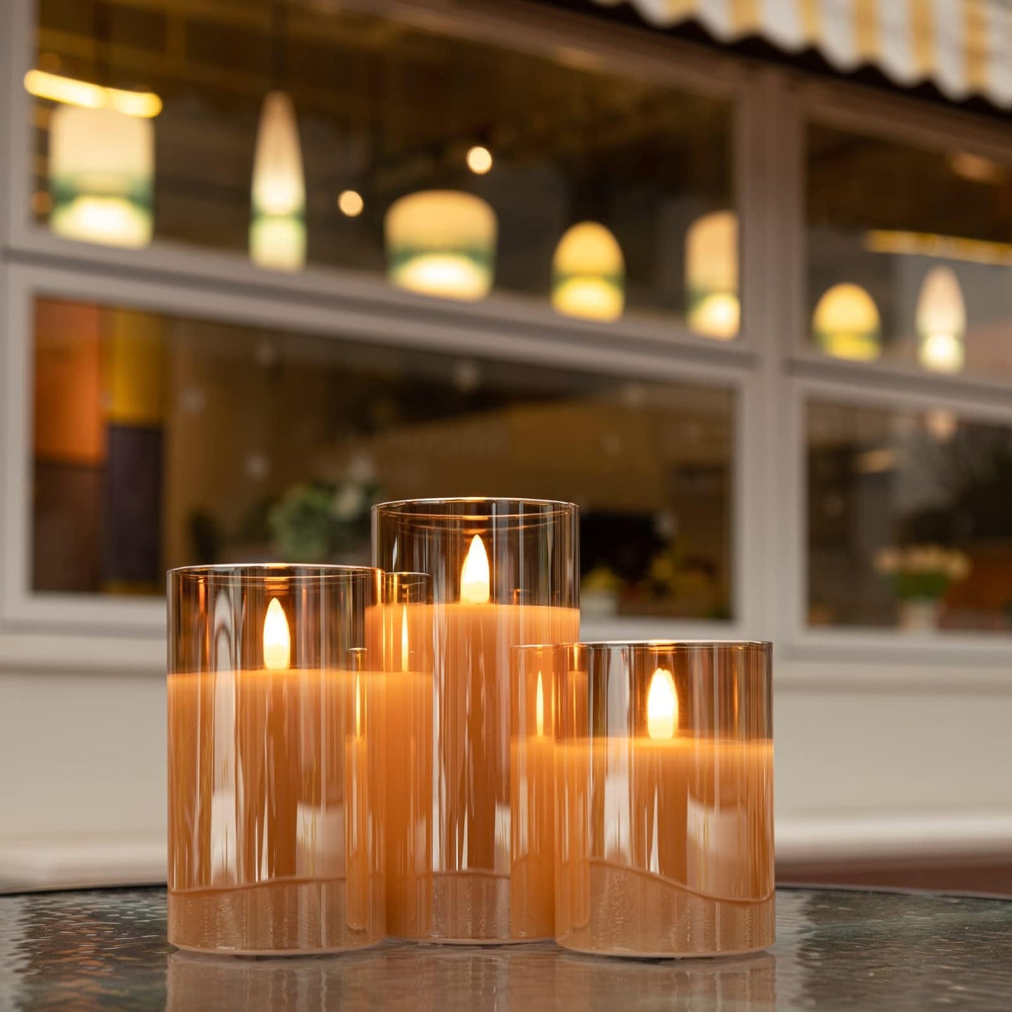 ANGELLOONG Gold Candles for Bathroom Decor, Glass Flameless Candles with Remote, Battery Operated LED Pillar Fake Candles with Timer for Christmas Home Fireplace Mantle Fall Decor