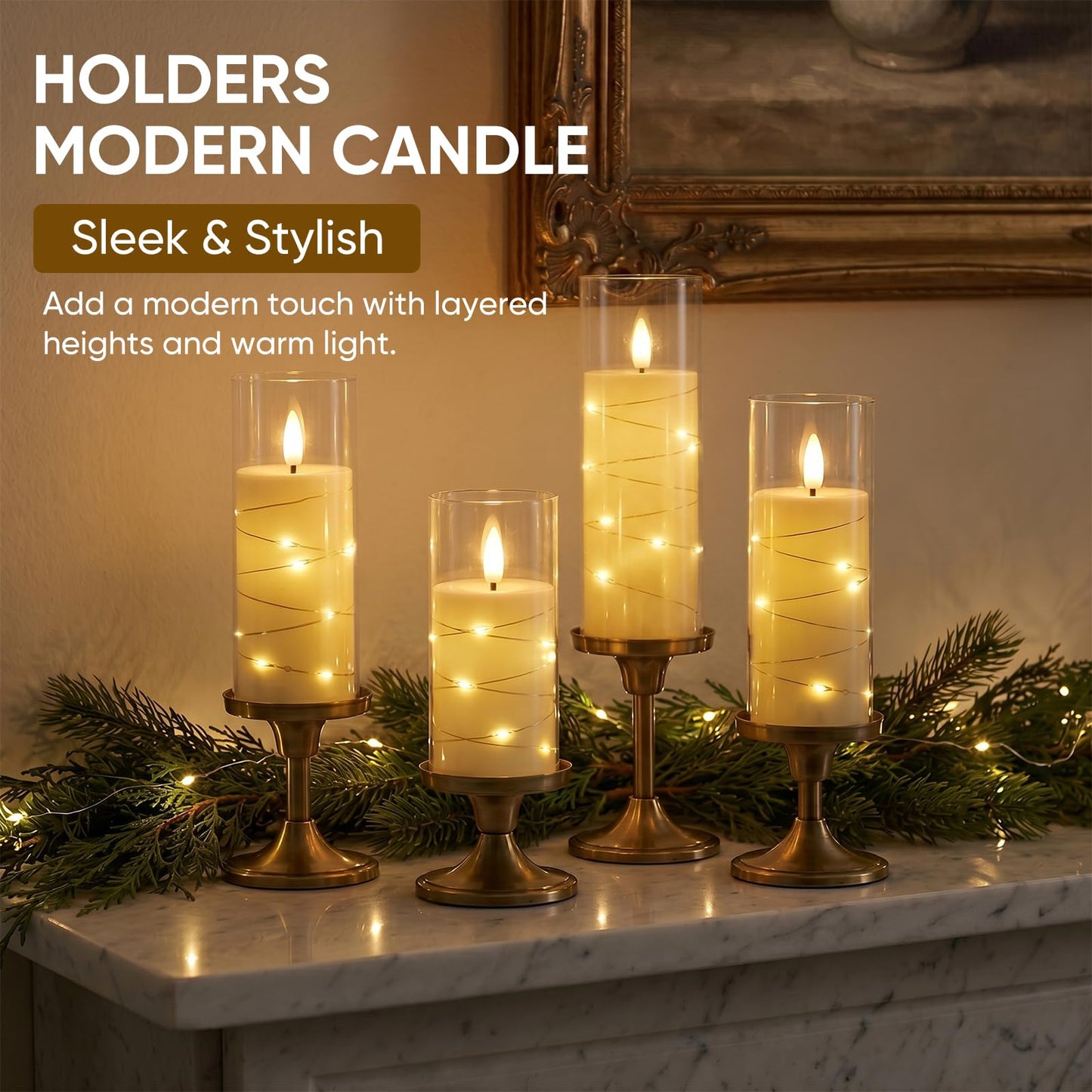 Homemory Flameless Candles with Remote Timer, Clear Acrylic Flickering LED Pillar Candles with Embedded Fairy String Lights, Battery Operated Candles for Wedding Fireplace Lantern Home Decor, Set of 9