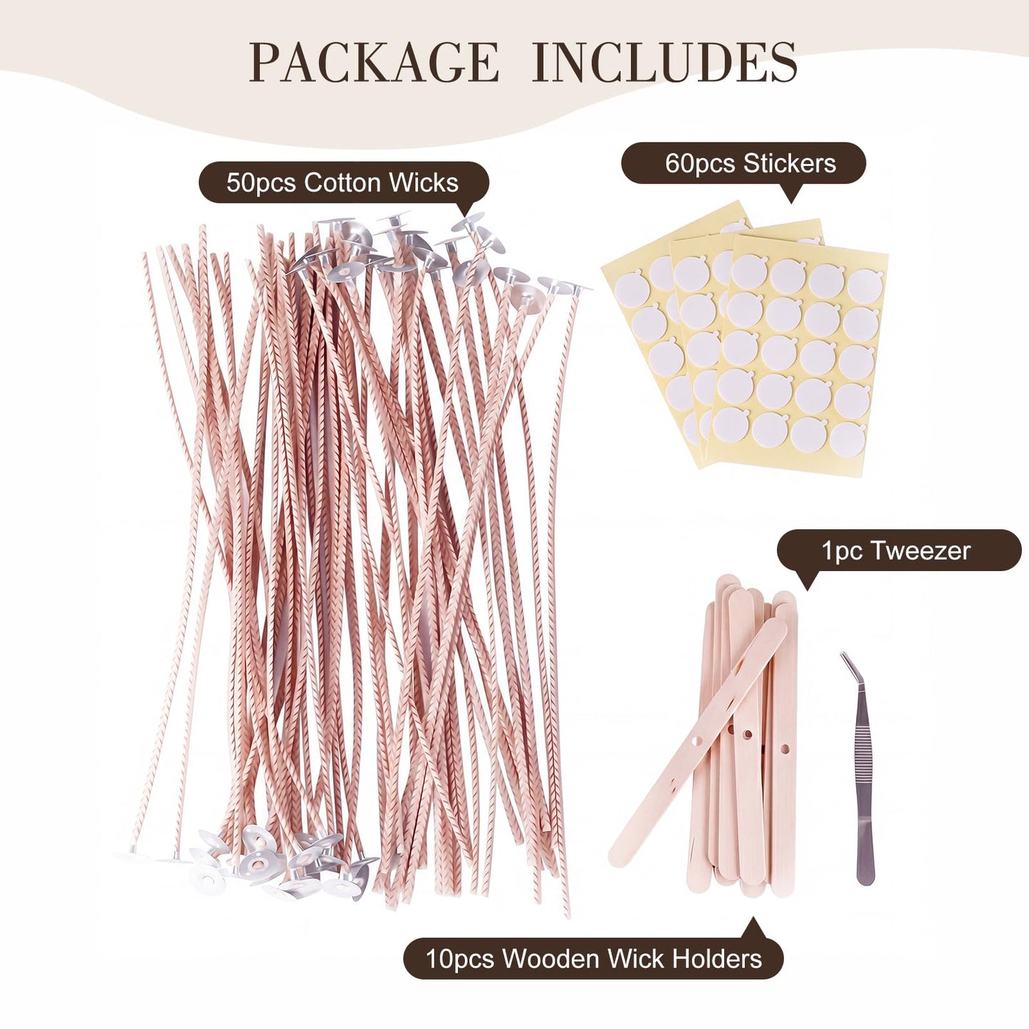 PolyChic Candle Wick Kit – 50pcs 8-Inch Pre-Waxed Cotton Candle Wicks with Tools for Soy & Beeswax DIY Candles