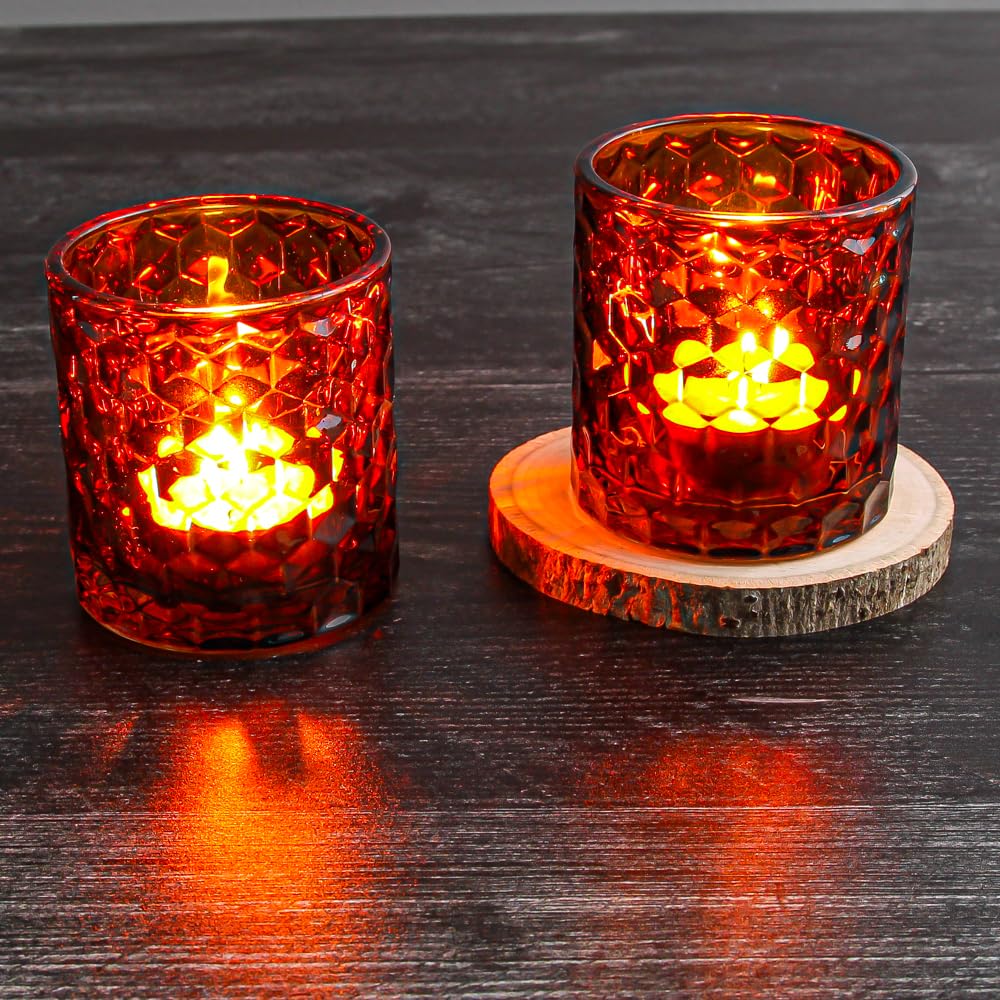 Richland Amber Chunky Honeycomb Glass Votive & Tealight Candle Holder Set of 12