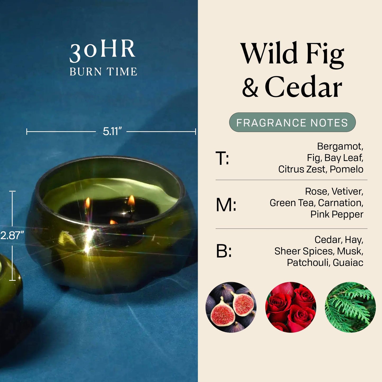 Paddywax Basalt Collection Scented Candle, Soy Wax Blend Glass Jar with Lid, Reusable Home Décor Candle, 10 oz, Green Vessel, Wild Fig and Cedar