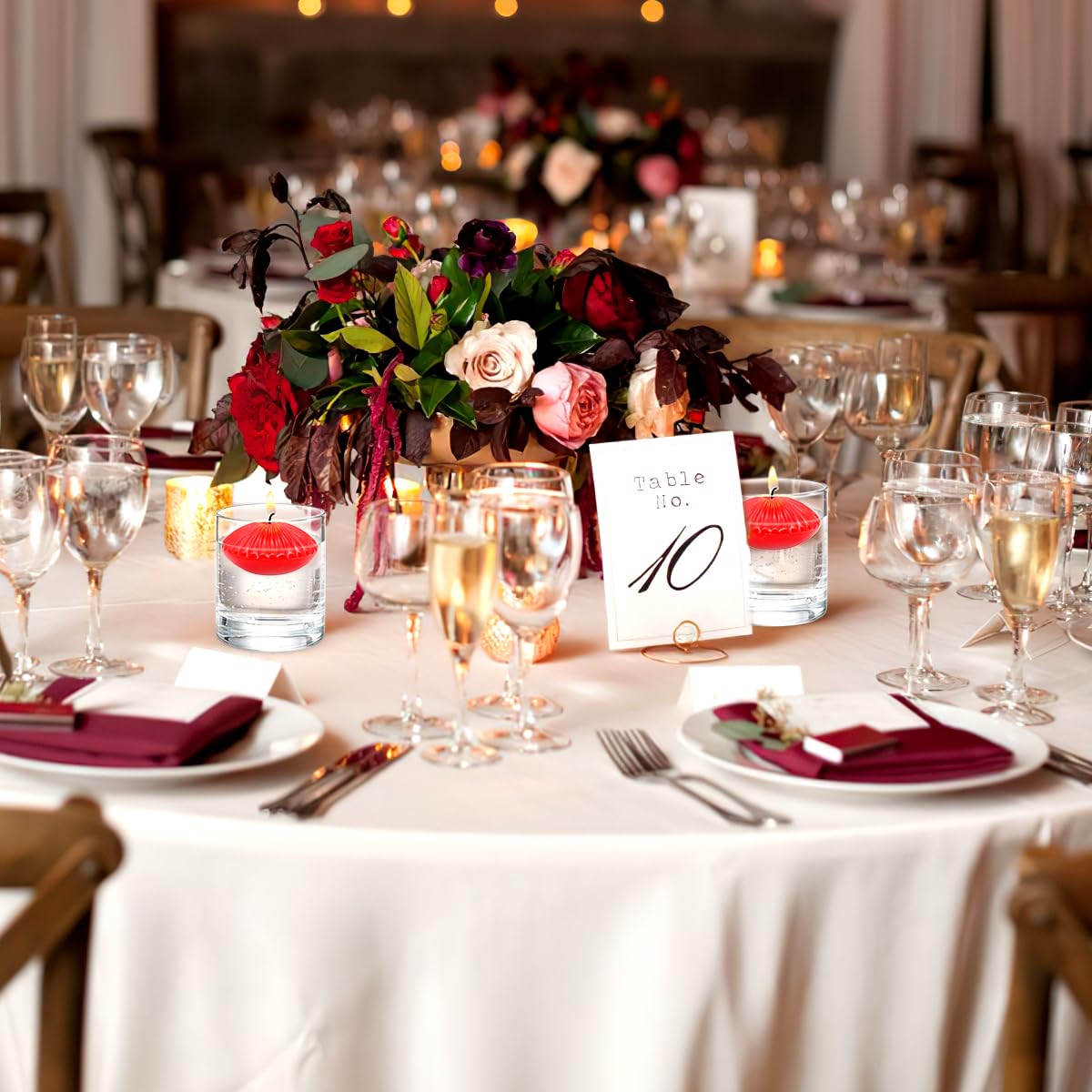 Red Floating Candles for Cylinder Vases, 24 Pack 2 Inches Water Tealight Candles for Centerpieces at Wedding Dinner Party Spa Treatments