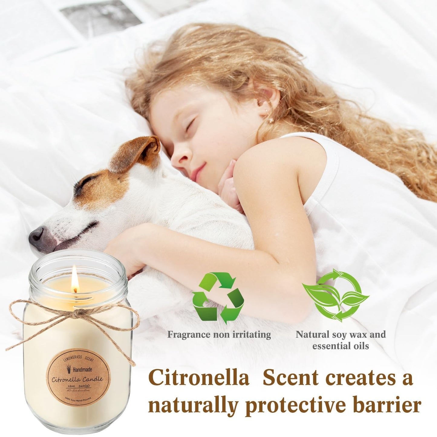 MTLEE 4 Pcs Citronella Candles Outdoor 12 oz Citronella Scented Jar Candles Decorative with Silver Lid for Outdoor Patio Deck Backyard Camping