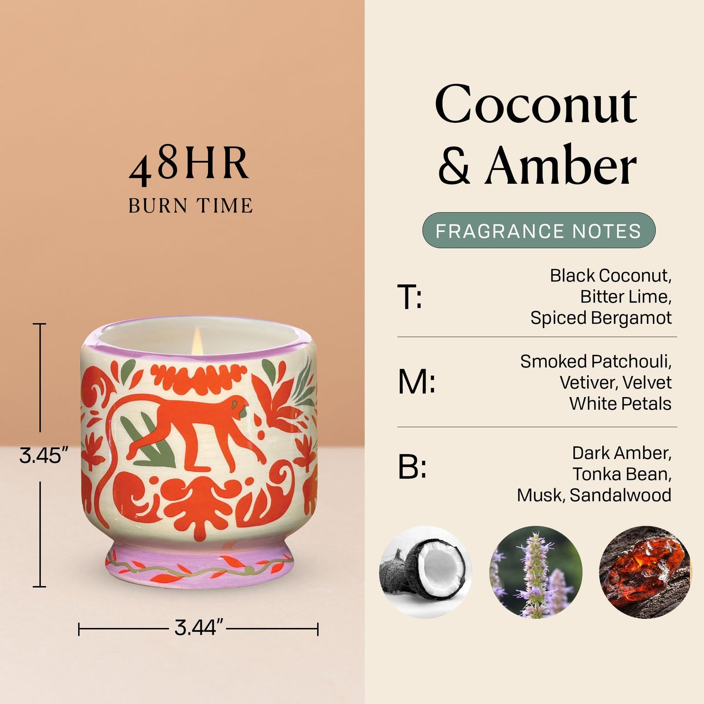 Paddywax Scented Candles Dopo Hand-Painted Ceramic Luxury Artisan Candle, 8-Ounce, Coconut & Amber