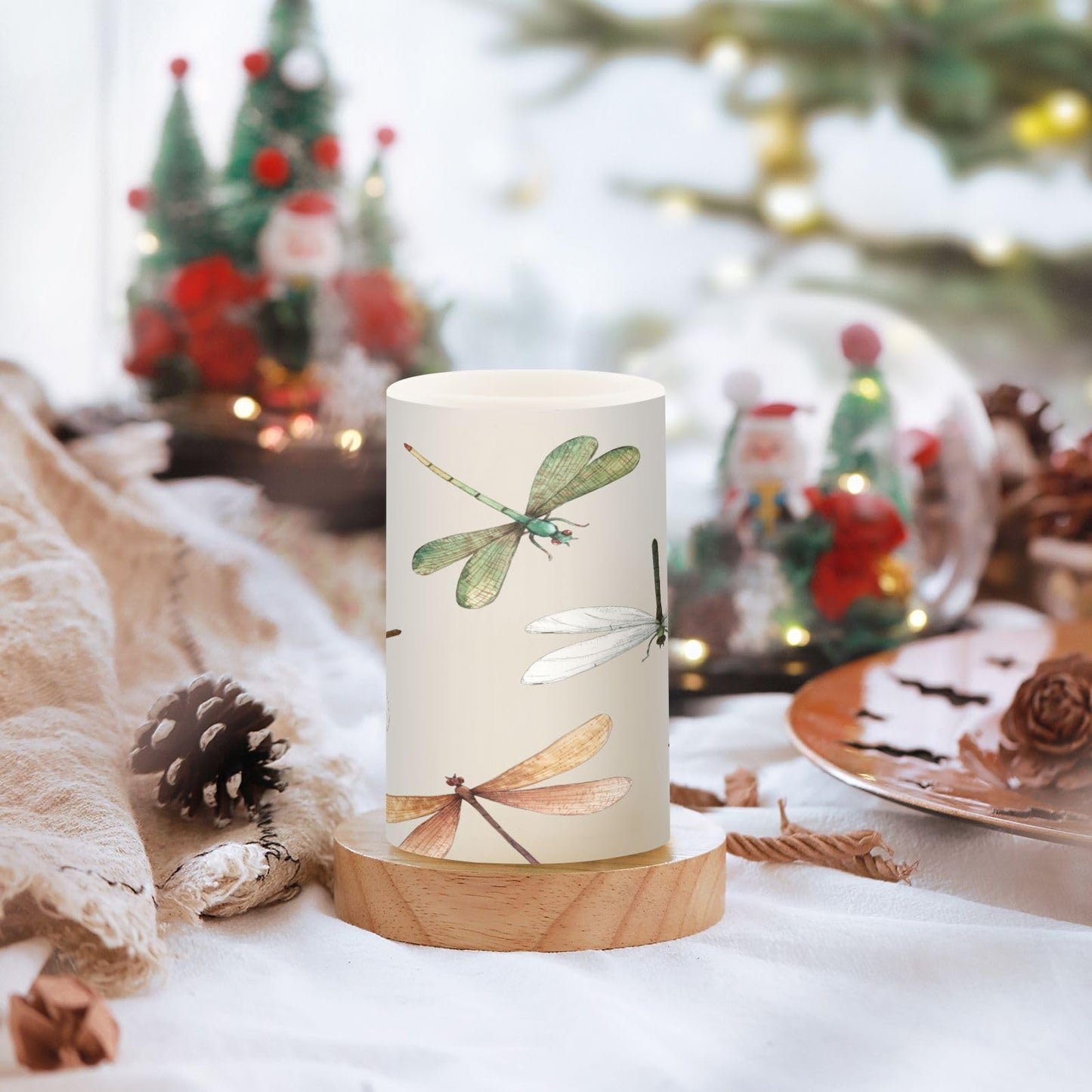 GUIJI Dragonfly Flameless Candles With Remote - Set of 2 Battery Operated Pillar Candles for Home Decoration, Christmas, Party