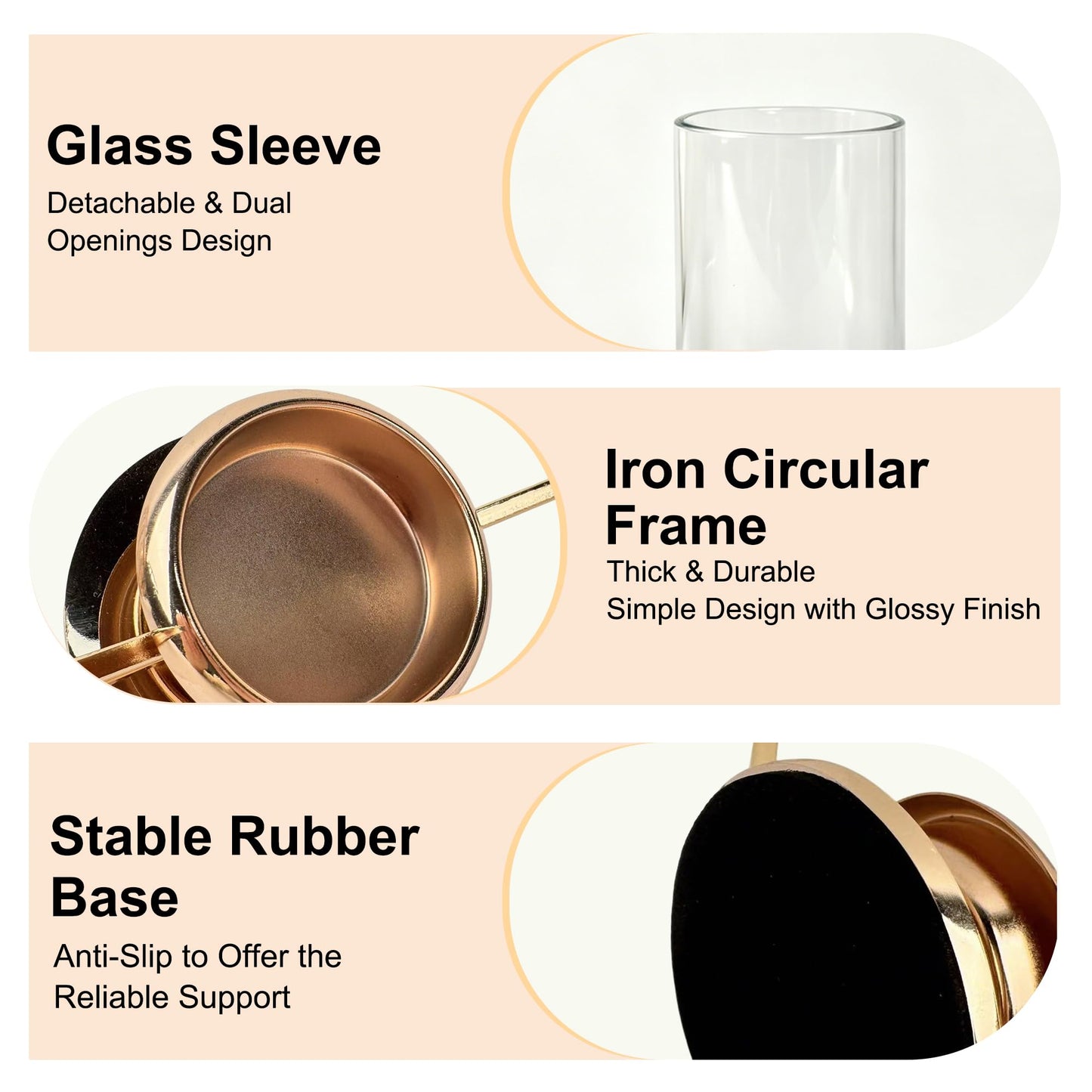 HiSnug Hurricane Candle Holders Set - Circular Metal Candlestick Holders with Glass Sleeve, 2PCS Simple Decorative Candleholder for Dining Table Centerpiece Shelf Home Decor, 2PCS, L+L, Gold