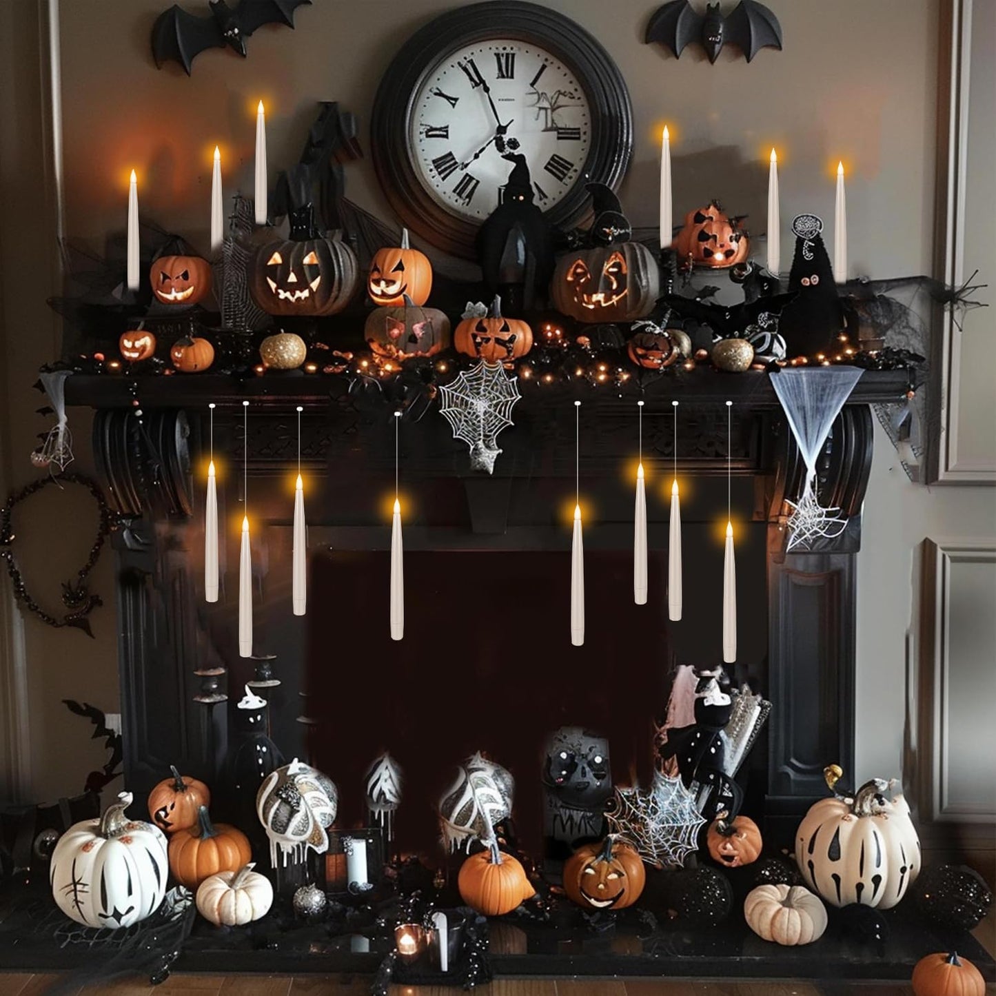 Wfmolcand 24PCS Floating Candles with Wand, Magic Hanging Candles, Flickering Warm Light LED Taper Flameless Candles with Wand Remote for Halloween,Christmas Party Decorations Indoor Deco,Bset Gift.