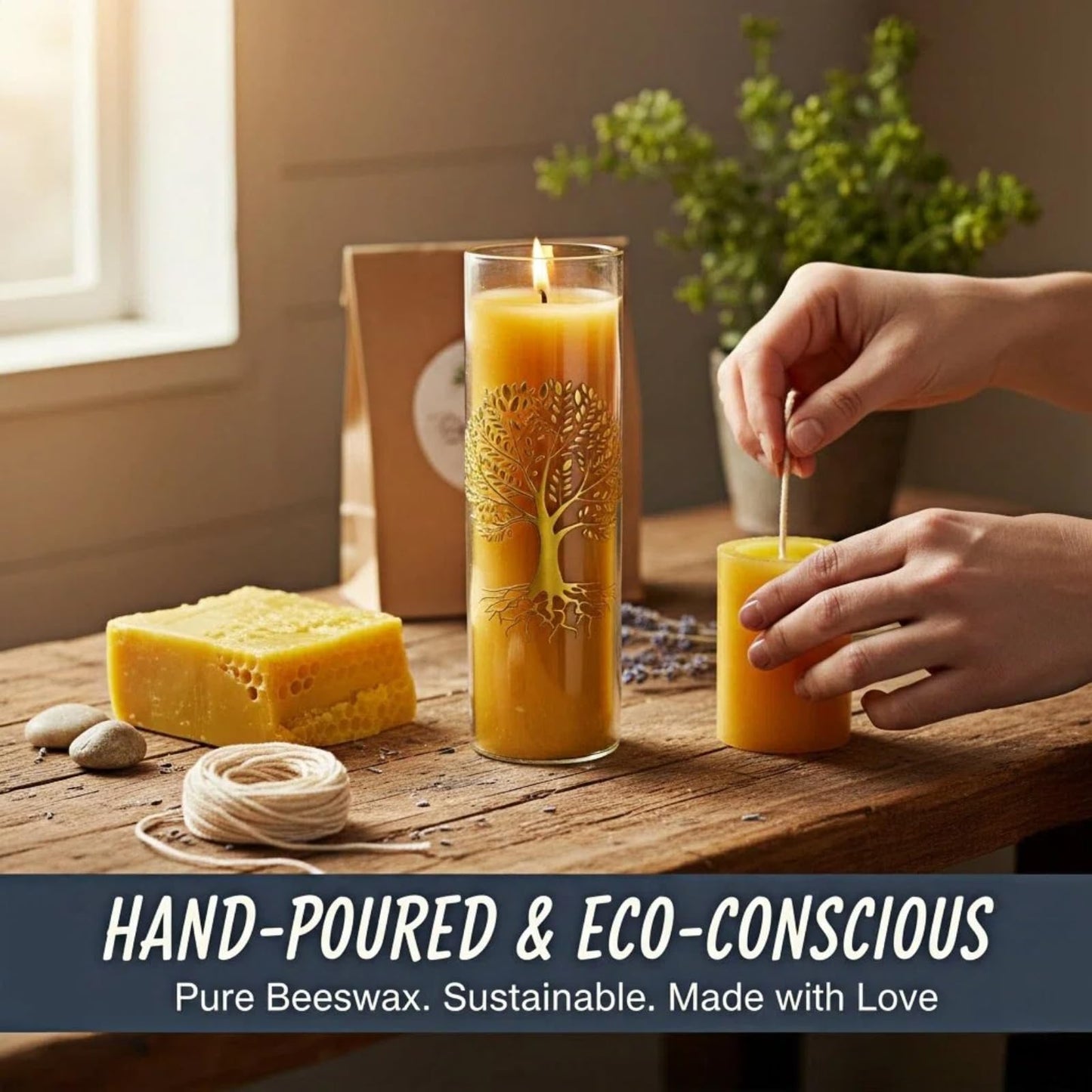 CYSEdge The Tree of Life Pure Beeswax Candles, Single Glass Pack -160-Hour Burn Time, Clean Burning Long-Lasting Eco-Friendly Candle for Meditation, Prayer & Gift Giving