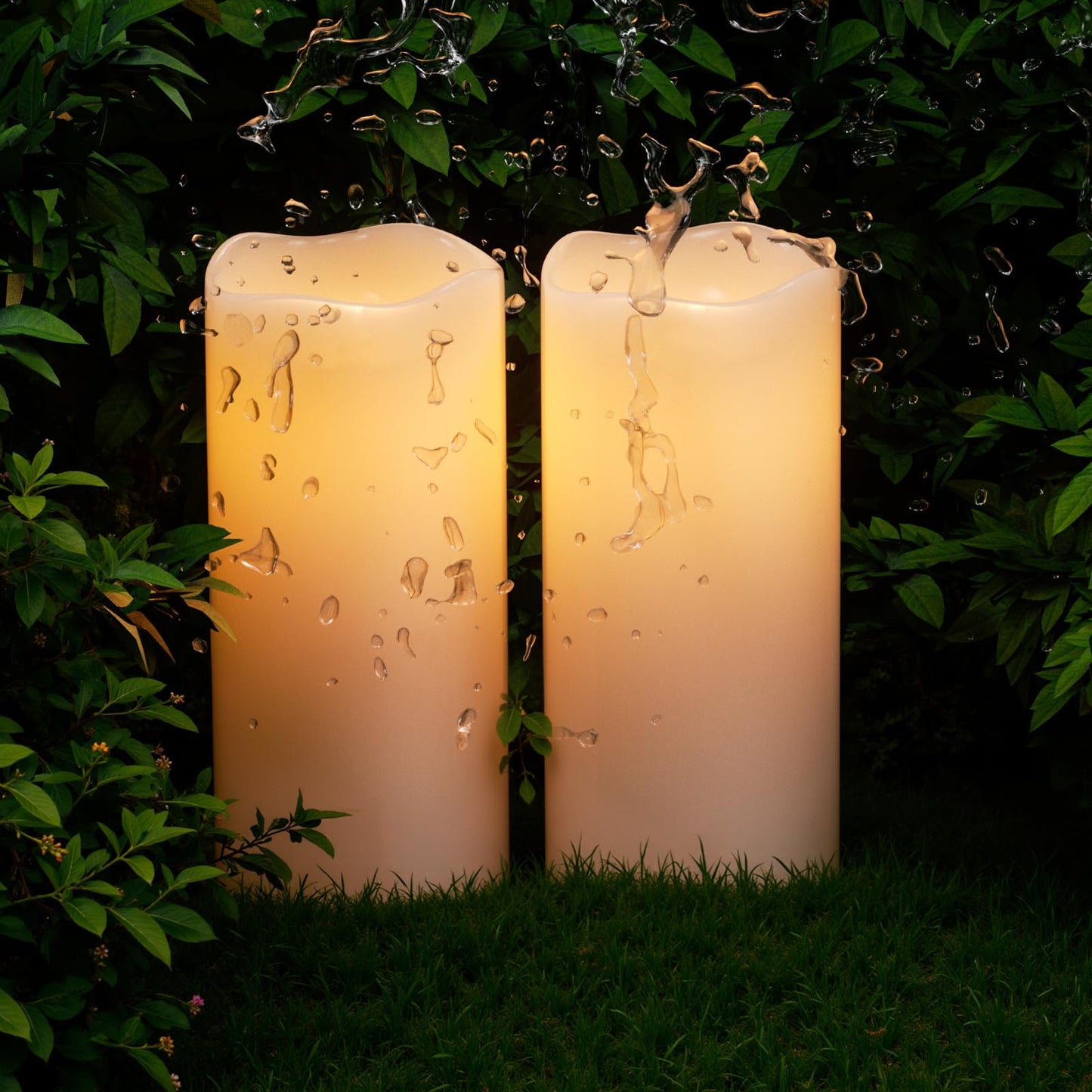 Eldnacele 8" × 4" Waterproof Outdoor Large Flameless Candles Remote and Timer, Battery Operated White Plastic LED Flickering Pillar Candles 2 Pack Dinner Wedding Porch Garden Lanterns Home Decor