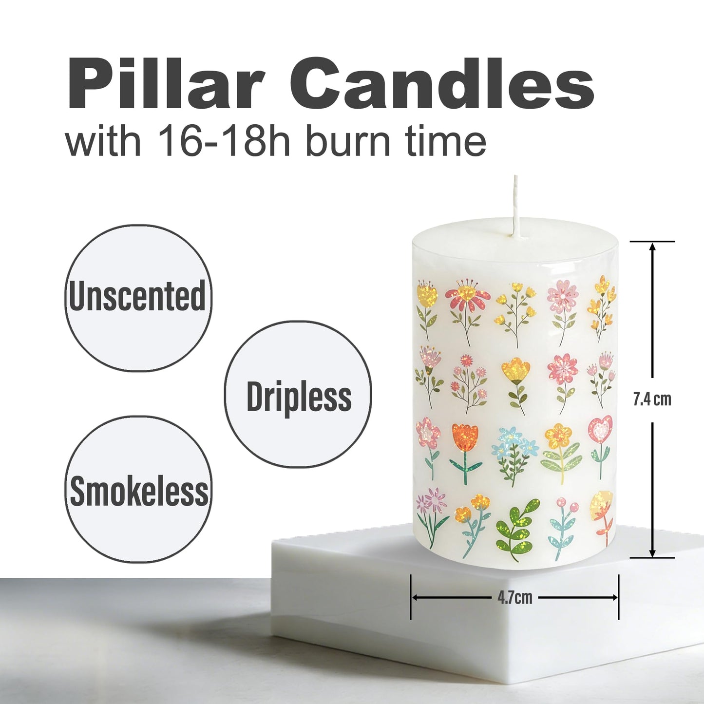 4 Pack Flower Pillar Candles Dripless, Smokeless, Unscented Pillar Candles for Indoor Decor, Spring Deco, Party, Dinner, Wedding and Home Decor