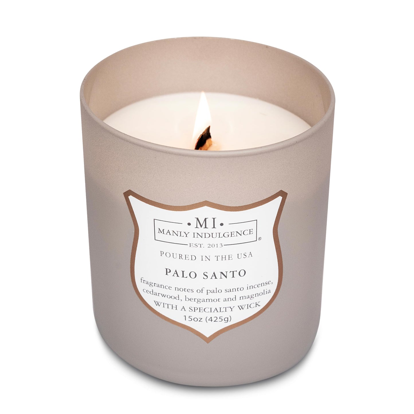 Manly Indulgence Palo Santo Scented Candles for Men, 15 oz Wooden Wick, Premium Soy Blend Wax, 60H Burn, Candles for Home Scented - Made in The USA