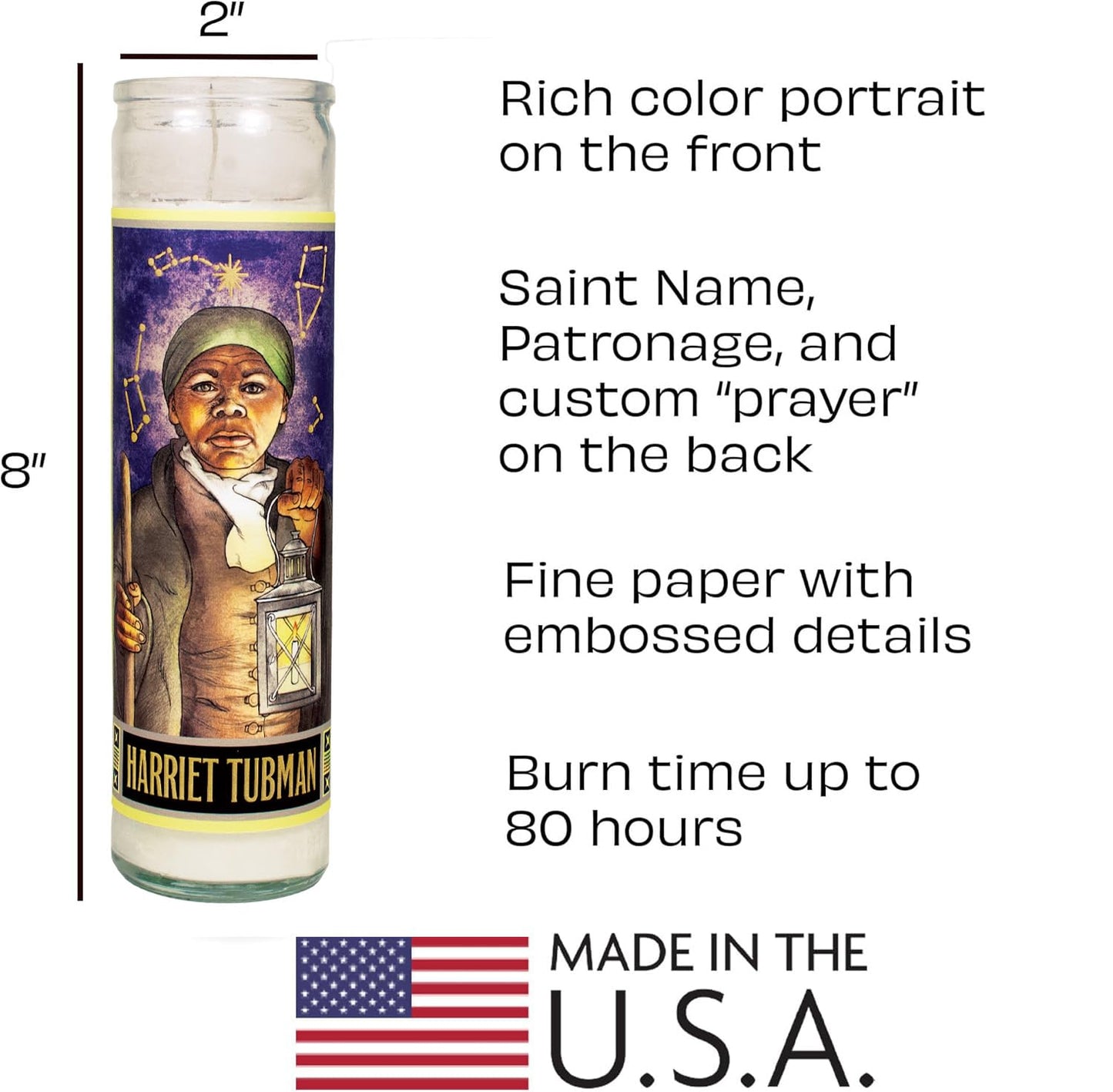 The Unemployed Philosophers Guild Harriet Tubman Secular Saint Candle - Unscented 8 Inch Tall Glass Prayer Votive, Made in The USA