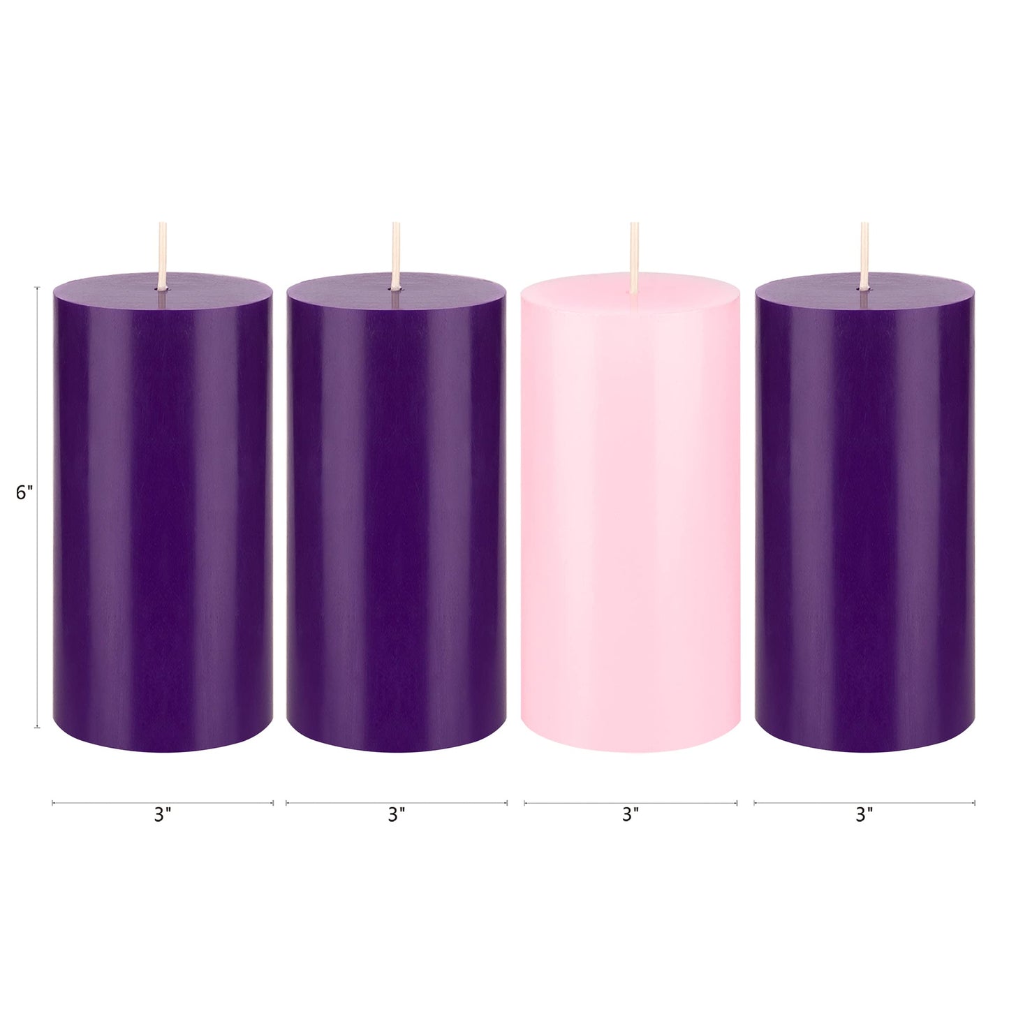 Mega Candles 4 pcs Unscented Christmas Advent Candles Set, Hand Poured Premium Wax Round Pillar Candle 3 Inch x 6 Inch, Holidays, Occasions, Events, Festivities, Devotional, Church, Wreath, Gifts