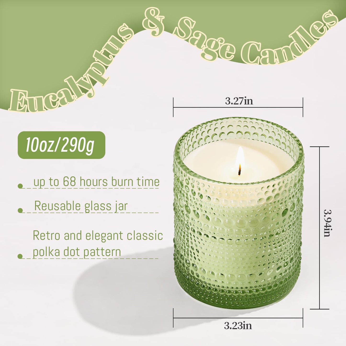 Eucalyptus & Sage Soy Scented Candles for Home- 10oz 68H Natural Soy Wax Aromatherapy Jar Candle with Strong Scent, Decorative Aesthetic Candles for Relax, Meditation, Bathroom, Luxury Gift for Women