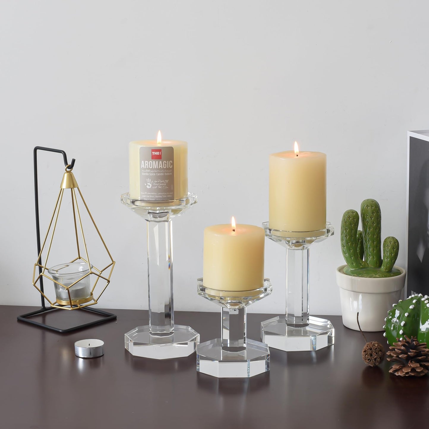 DONOUCLS Crystal Candlestick Holders Set of 3, Clear Crystal Taper/Pillar Candles Holders– Table Centerpieces for Party and Wedding Decoration(4''/6''/8'' Tall)