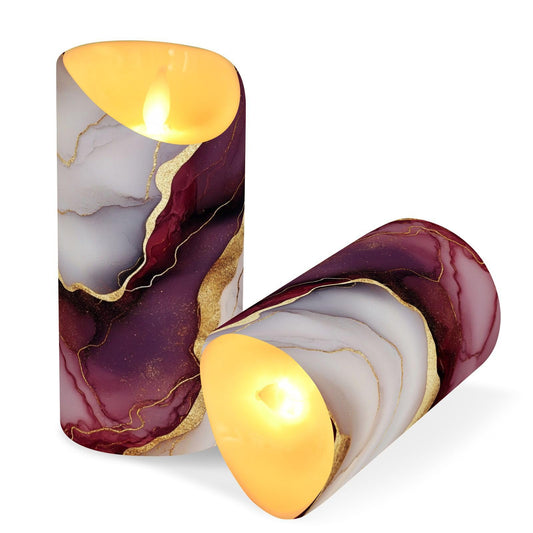 GuoChe Fake Candles LED with Timer 2/4/6/8H Realistic Flicker Battery Candles for Valentine’s Day Marble Burgundy White