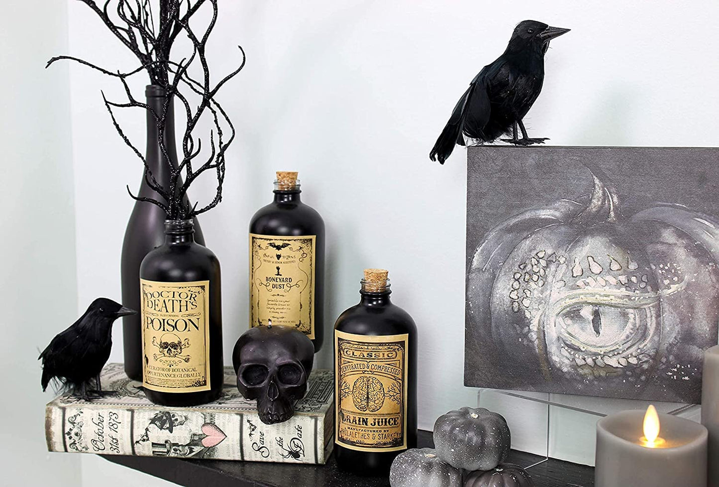 Darware Large Skull Candles (2-Pack, Black); 4.75 x 3-Inch Decorative Themed Candles for Halloween, Horror and Novelty Decor