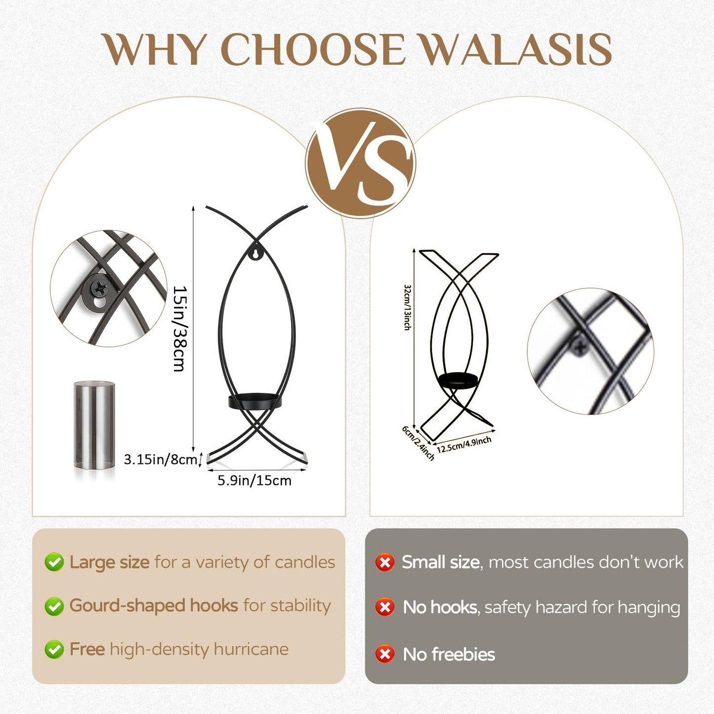 Walasis Black Candle Sconces Decorative Wall Art Set of 2 - Hurricane Candle Wall Sconce Decor Iron Two Modern Wall Candle Holders for Indoor Fireplace Kitchen Dining Room