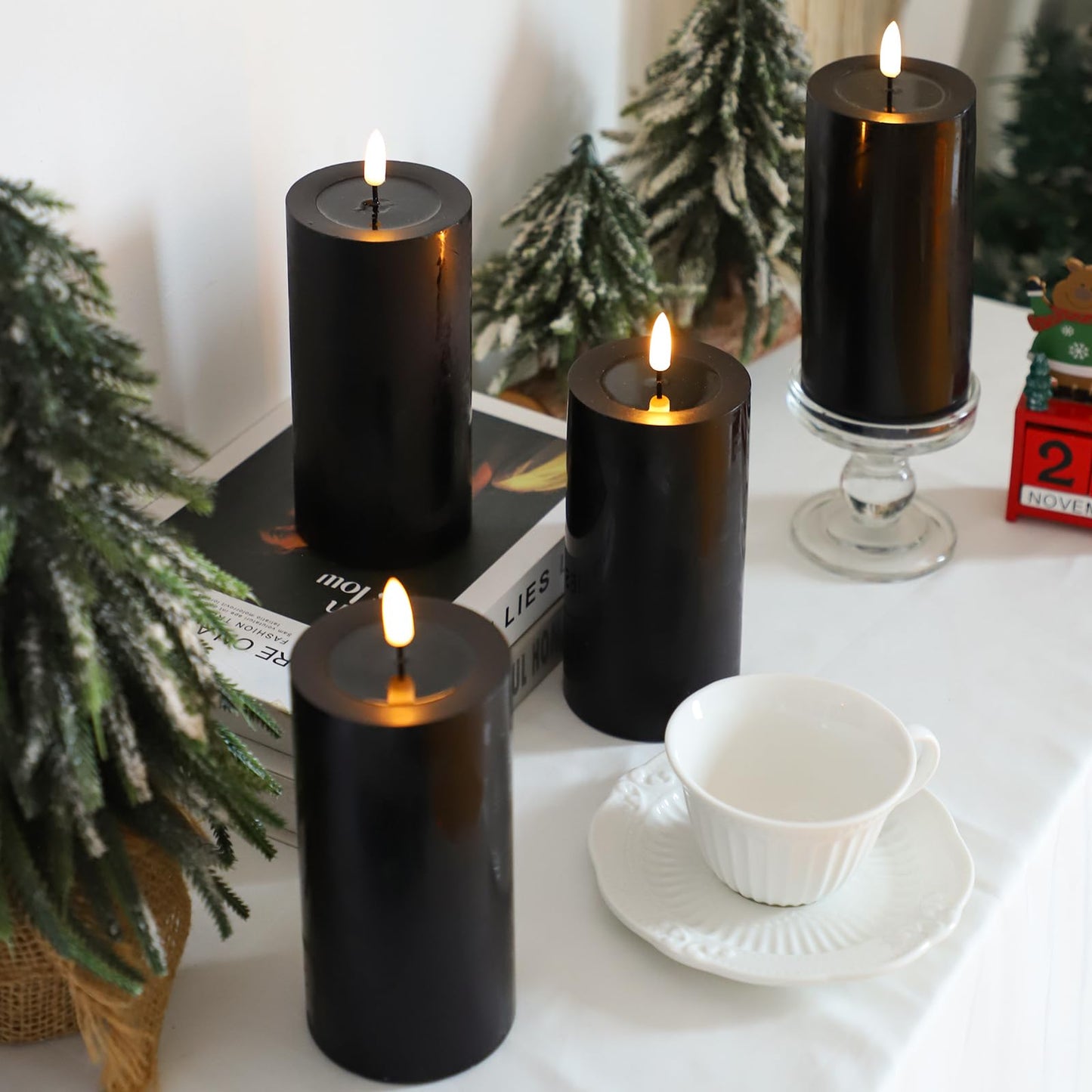 MUMCHASI 4 Packs Flameless Candles, Black Battery Operated Candles, Black Halloween LED Candles, Real Wax Flickering Candlelights with Remote for Home Fall Halloween Christmas Party Candelabra