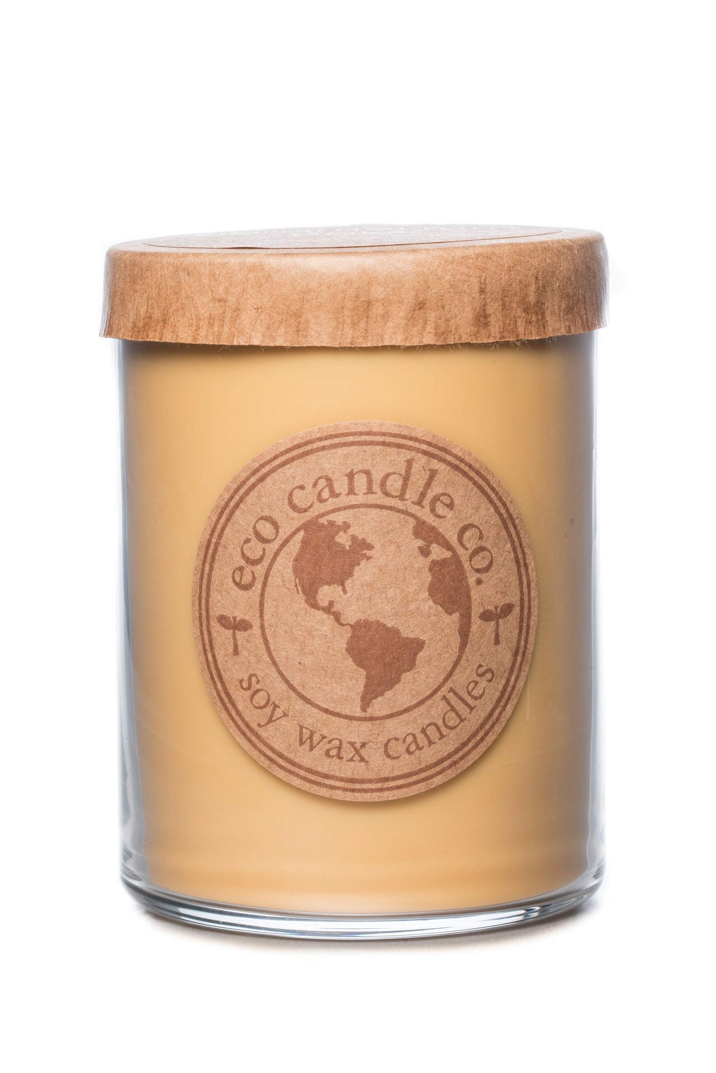ECO CANDLE CO. Recycled Candle, Caramel Rum Cake, 18 oz. Double Wick - Scents of Caramel, Rum, Maple, Almond, Pear, & Vanilla - 100% Soy Wax, No Lead, Kraft Paper Label & Lid, Hand Poured