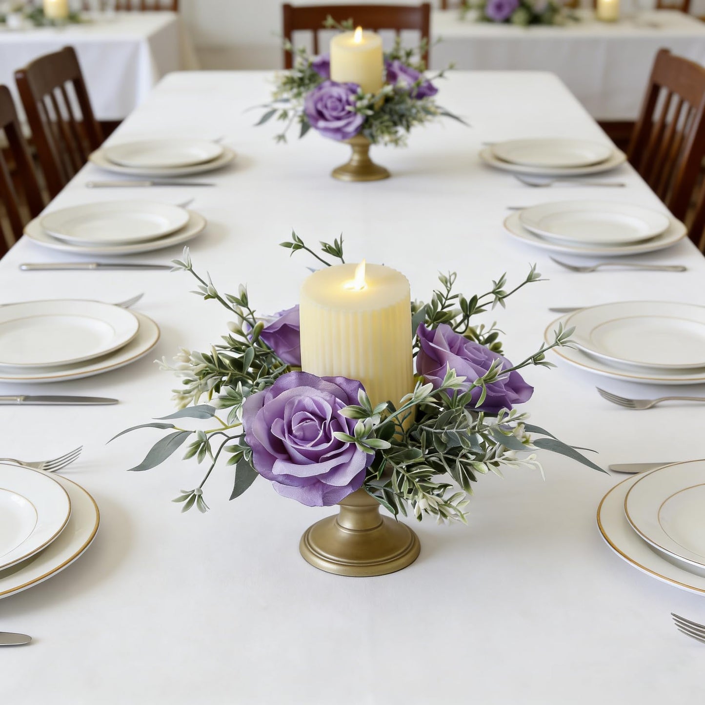 Youshe 4 Pcs Artificial Rose Candle Ring, Valentine's Day Candle Rings Wreaths Mini Floral Garland Wedding Table Pillar Centerpiece for Xmas Home Farmhouse Party Candle Holder Décor (Purple)