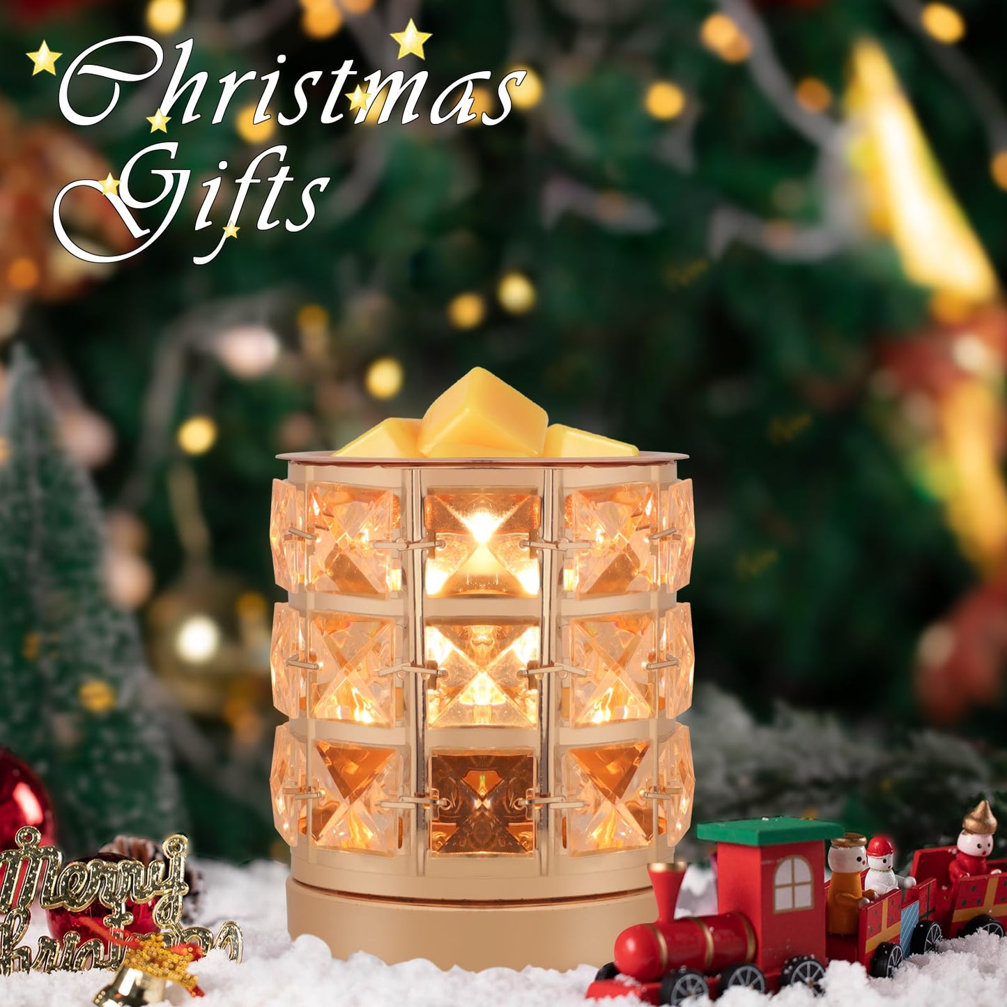 Crystal Wax Melt Warmer Candle Wax Warmer for Scented Wax 2 in 1 Wax Melts Fragrance Warmer Wax Cubes Melter Home Office Deco Night Light Valentines Day Birthday Gifts for Women Mom Girl(02-Gold)