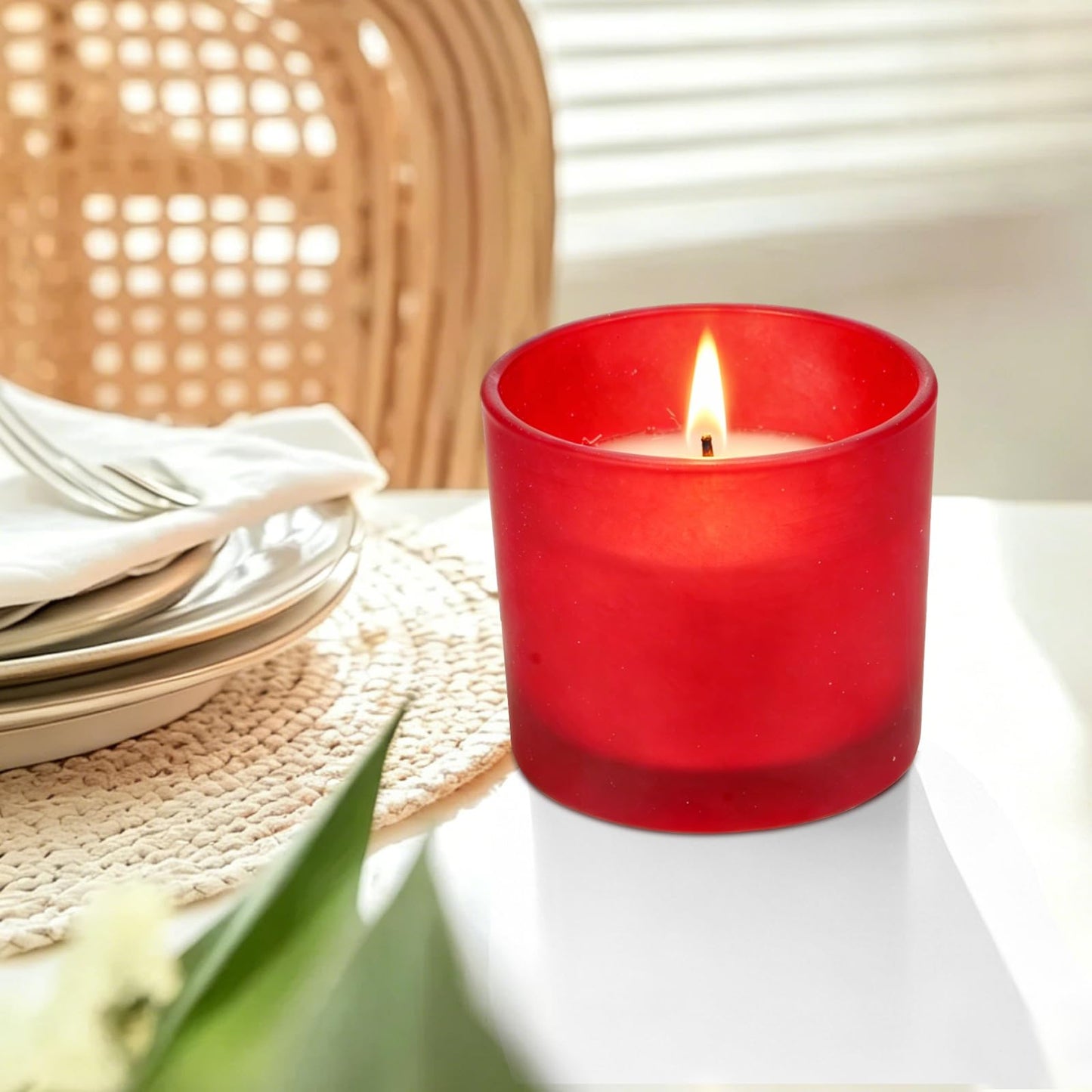 Set of 4 White Unscented Soy Candles, Red Glass Filled Votive Candles, Hand Poured Wax Candle for Home Décor Aromatherapy Spa Holidays Party and Weddings