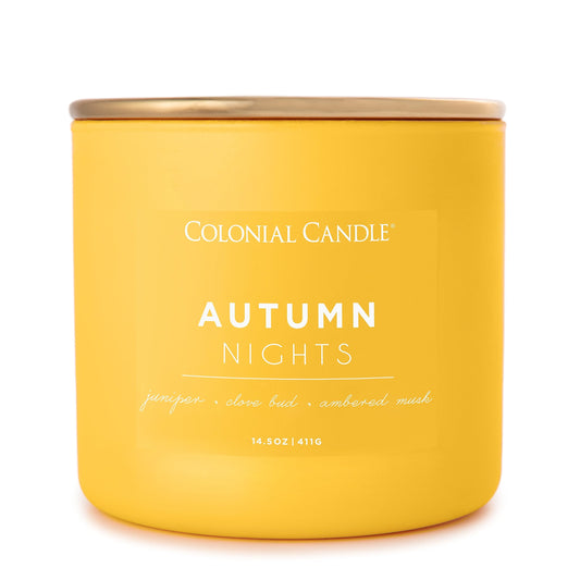 Colonial Candle Autumn Nights Scented Jar Candle, Pop of Color Collection, 3 Wick, Yellow, 14.5 oz - Up to 60 Hours Burn