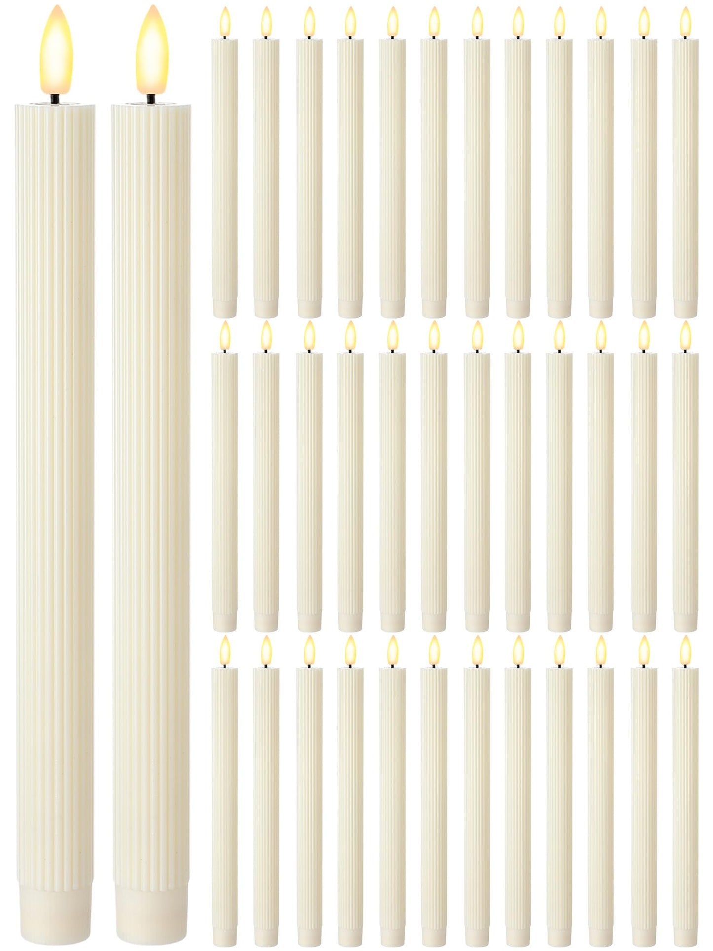 Treela 36 Pieces Flameless Taper Candles Flickering Faux LED Battery Operated Electric Fake Candles for Christmas Halloween Birthday Wedding Party(Ivory White,0.8x10 Inches,Vertical Stripes)
