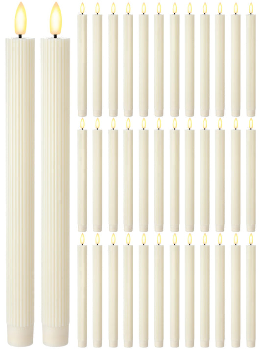 Treela 36 Pieces Flameless Taper Candles Flickering Faux LED Battery Operated Electric Fake Candles for Christmas Halloween Birthday Wedding Party(Ivory White,0.8x10 Inches,Vertical Stripes)