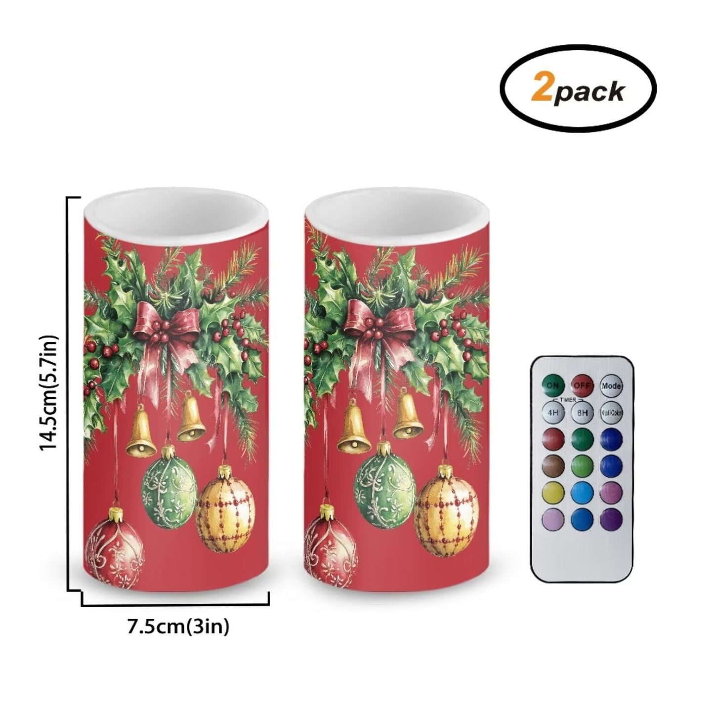 Luarisgur Christmas Decor Flameless Candles Battery Candles with Remote Control Red LED Pillar Candles Electric Fake Plastic Candles for Home Room Bedroom Xmas Holiday Decorations Set of 2