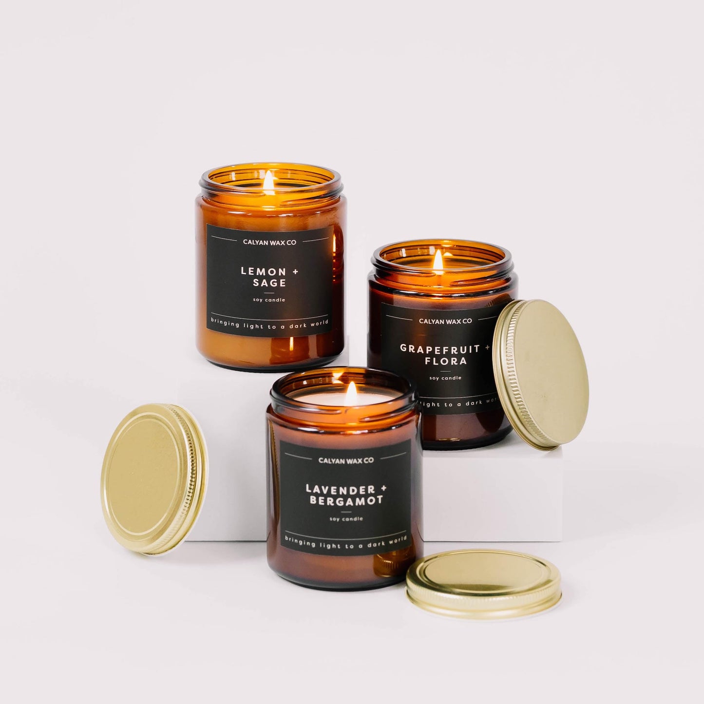 Calyan Wax Co. Lemon & Sage Scented Candle - 57 Hour Burn - Luxury Clean Soy Wax Candles - Long Lasting Amber Glass Jar Candle for Home - 7.2oz