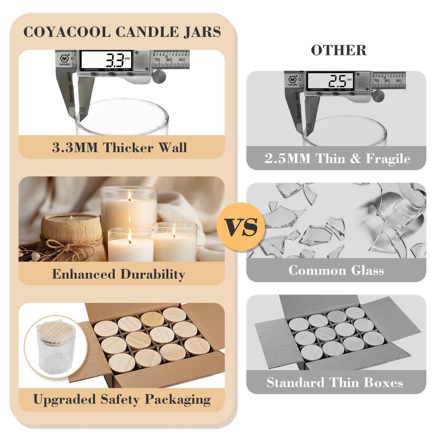 COYACOOL 12PCS Candle Jars for Making Candles, 7 oz Thick Empty Glass Candle Making Jars with Bamboo Lids, in Bulk, Frosted Brown