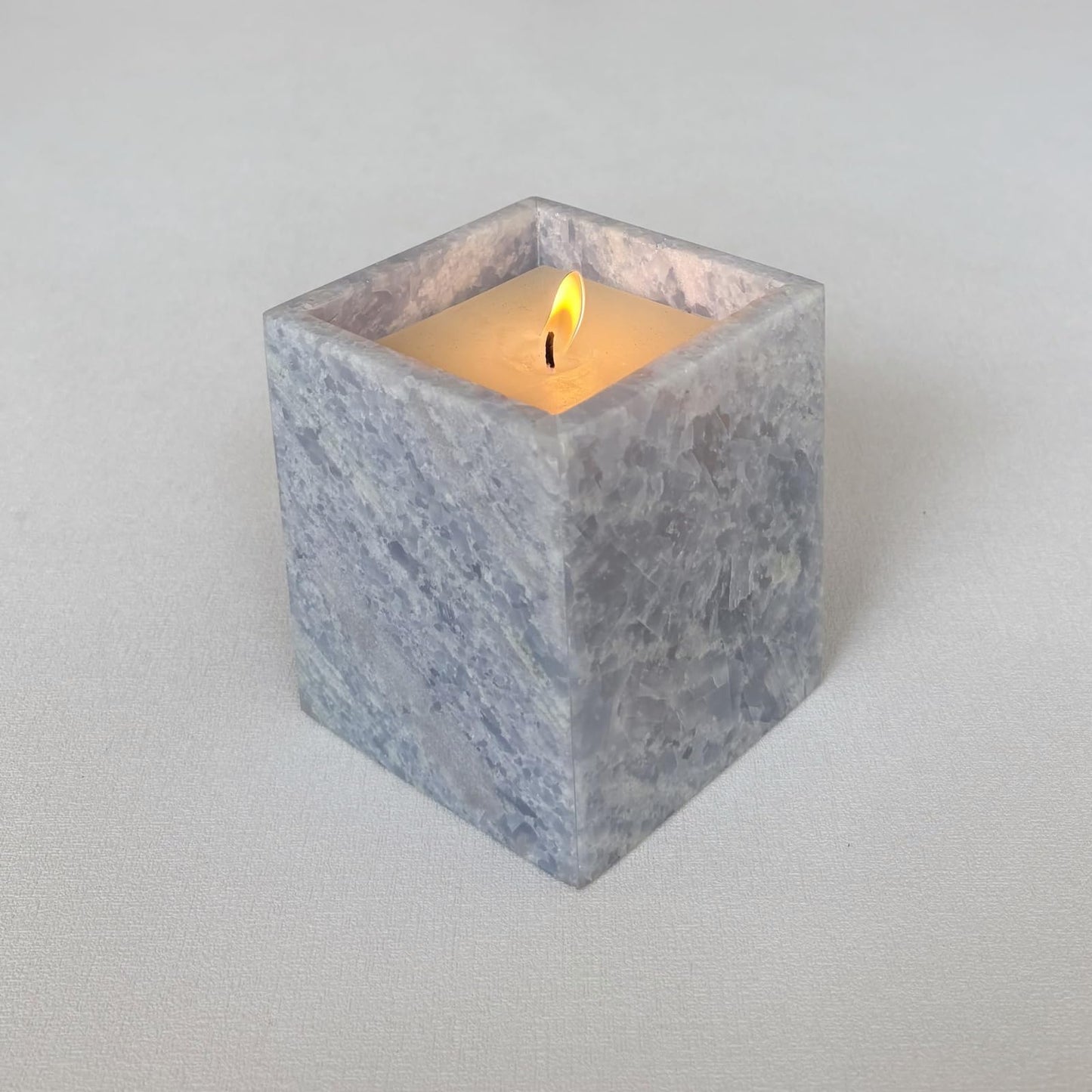 StonePlus Natural Marble Stone Square Storage Container Empty Vessel Holder Cup for Candle/Pens/Sundries items (Blue Crystal Marble)